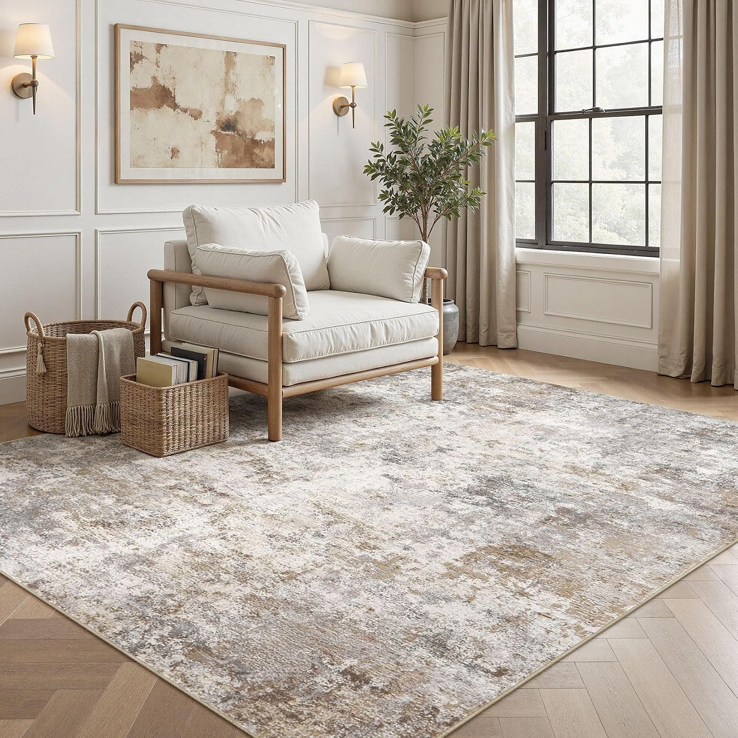 Thumbnail 3 de UERMEI 5' x 7' Washable Abstract Area Rug, Low Pile with Rubber Backing