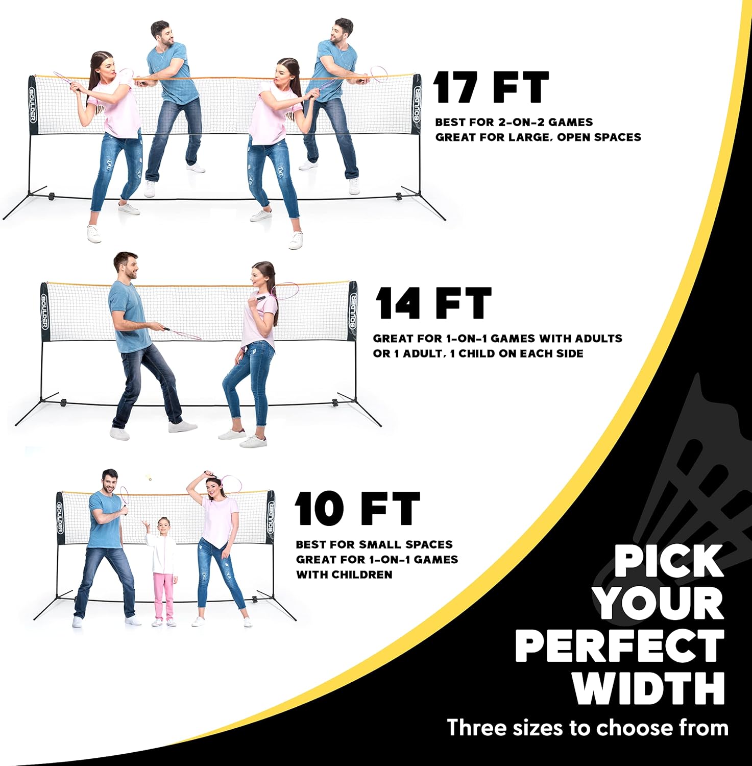 Detalle de Boulder Portable Badminton Pickleball Net with Foldable/Extendable Poles (Up to 5 ft) for Multi-Sport Play