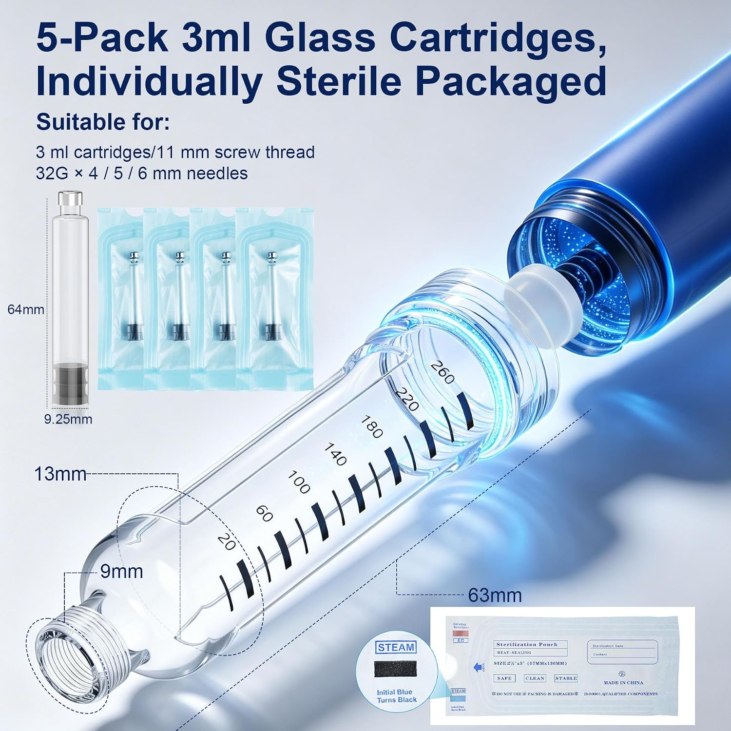 Thumbnail 3 de AMAINKI Kit stylo à insuline avec 5 cartouches en verre – 3 ml, 1–80 UI par incréments