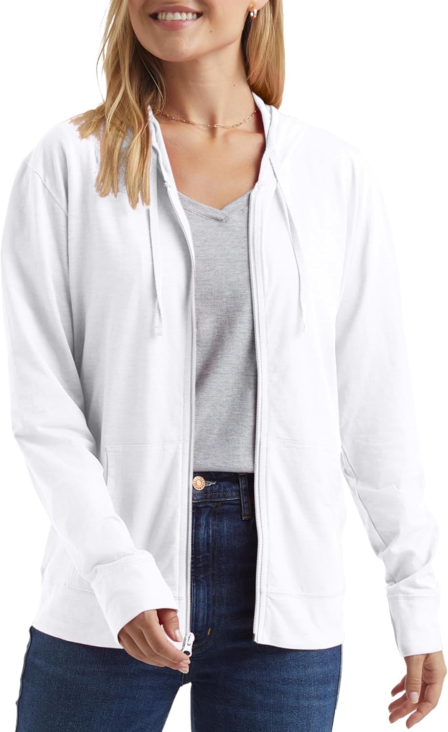 Detalle de Hanes Womens Slub Knit Full-Zip Hoodie: Textured Cotton Zip-Up for Everyday Comfort