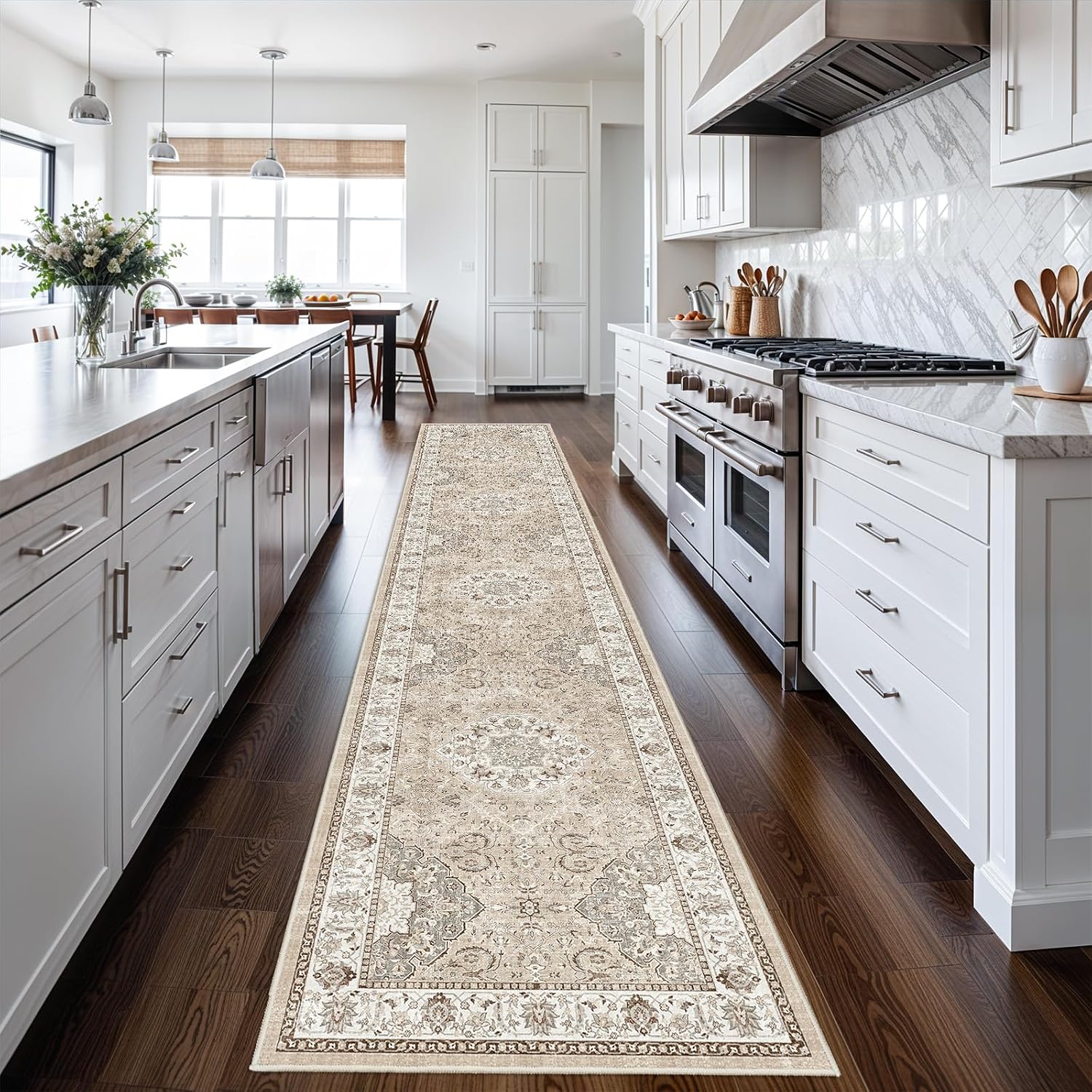 Thumbnail 6 de 2.6x12 Beige Washable Hallway Runner Rug