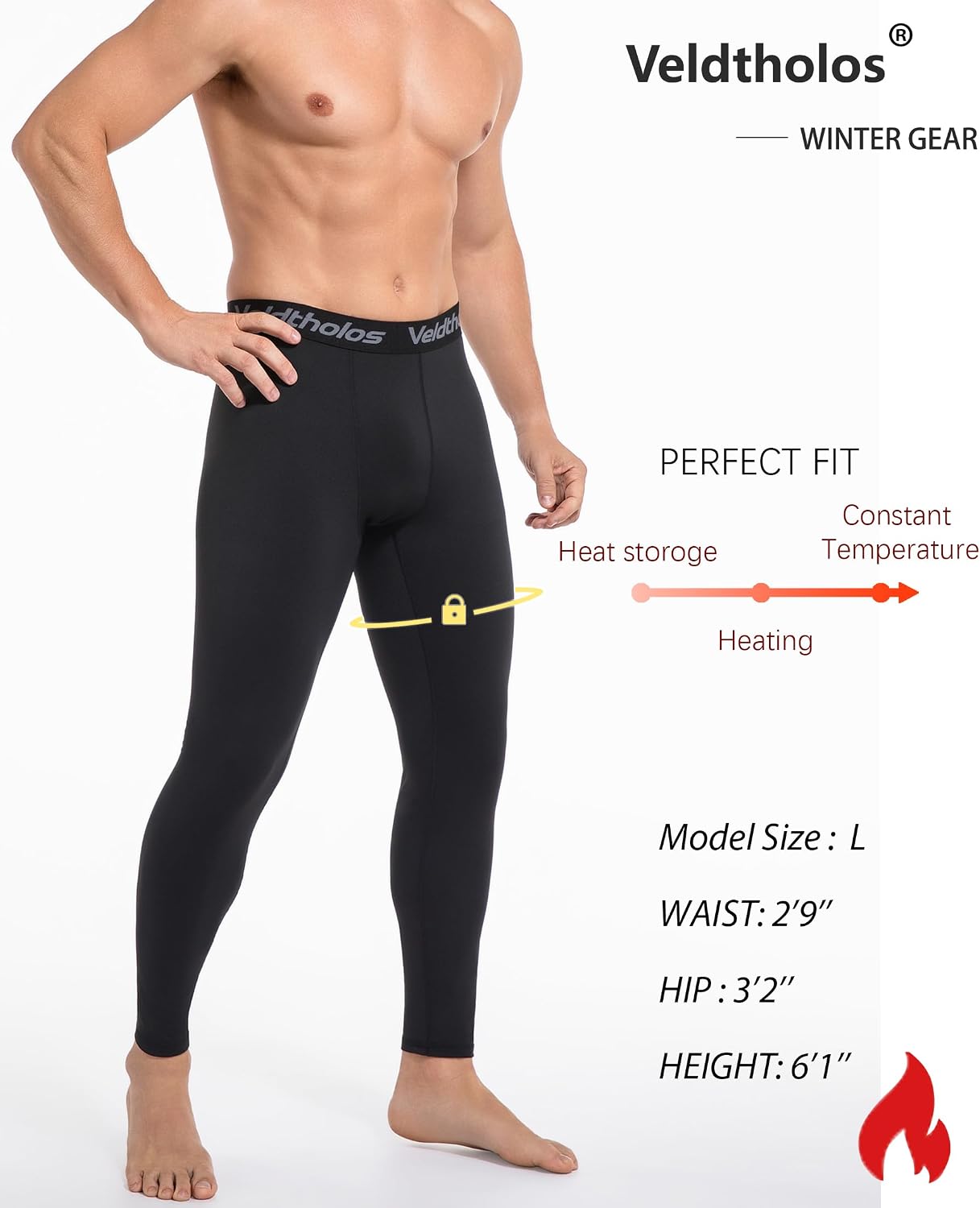 Detalle 2 de Veldtholos 5-Pack Men's Thermal Compression Pants, Fleece-Lined, 4-Way Stretch