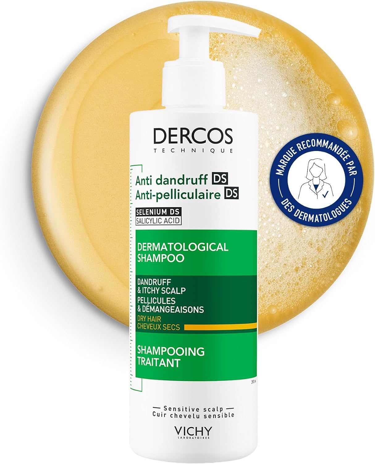 Detalle de Vichy Dercos Shampooing Anti-Pelliculaire DS – Pour cheveux secs, Pellicules et Démangeaisons