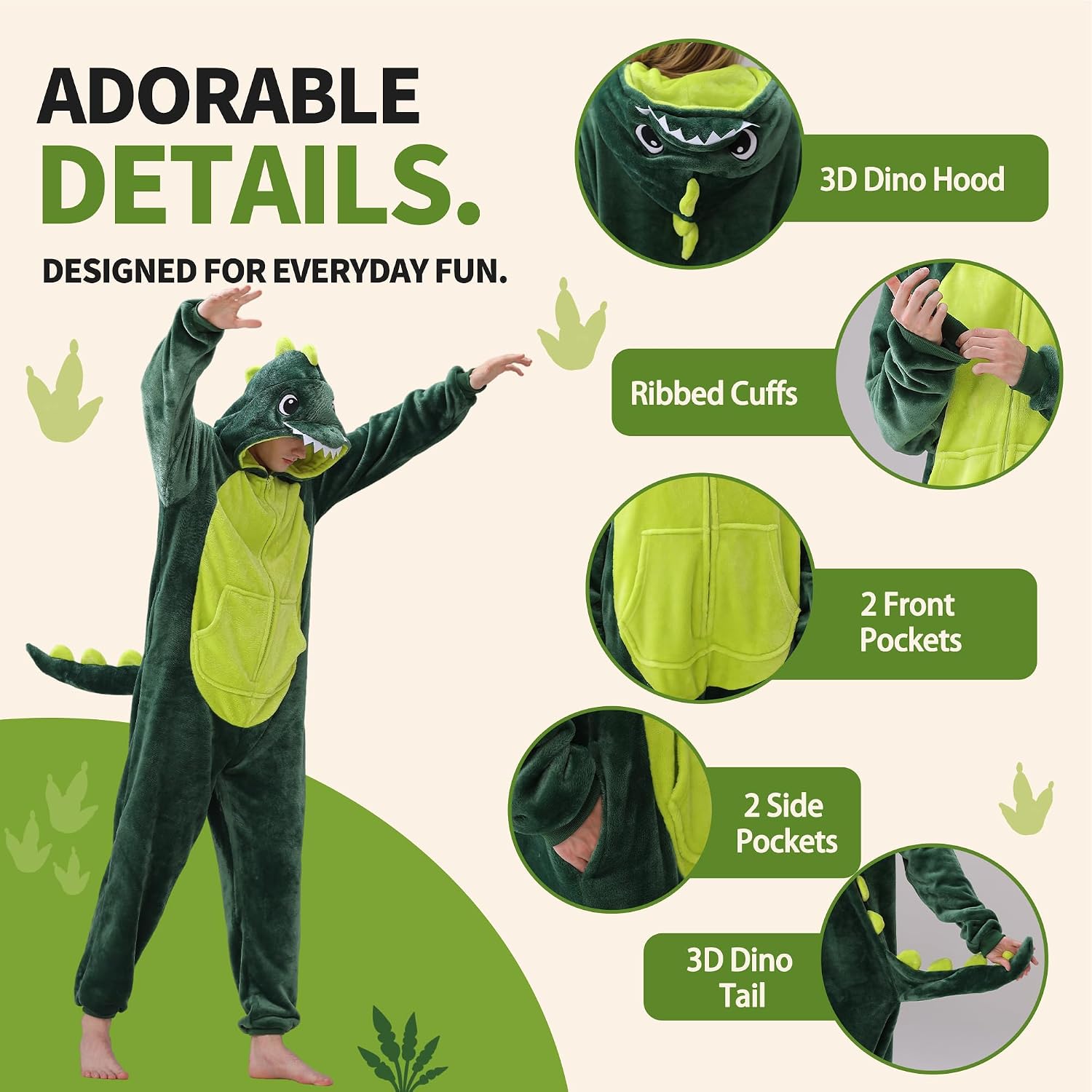 Detalle 2 de HOMEHUAL Dinosaur Onesie in Flannel