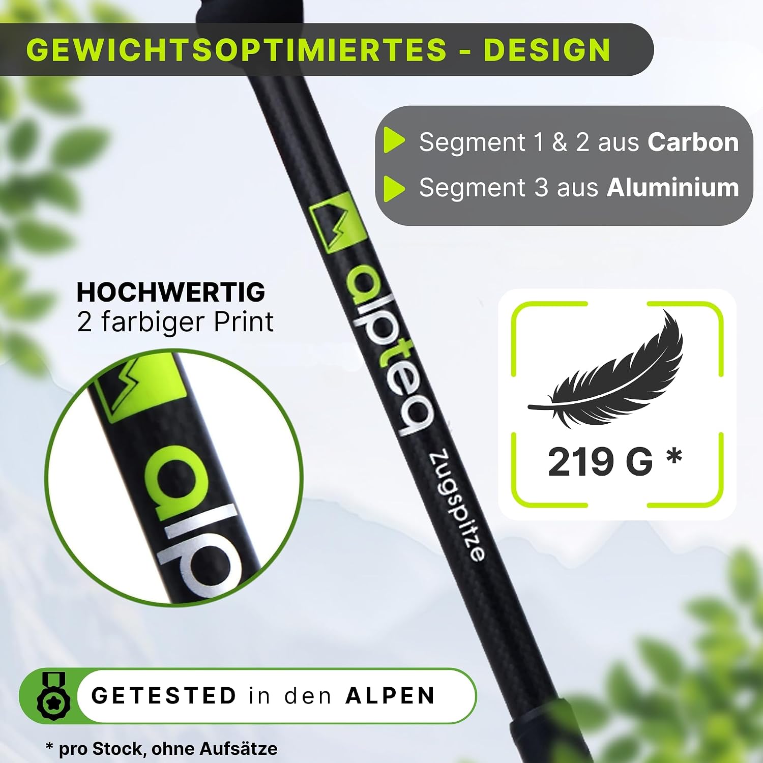 Detalle de Alpteq Carbon Wanderstöcke Teleskop – ultraleichte Carbon- und Aluminium-Stöcke für Familie und Alltag