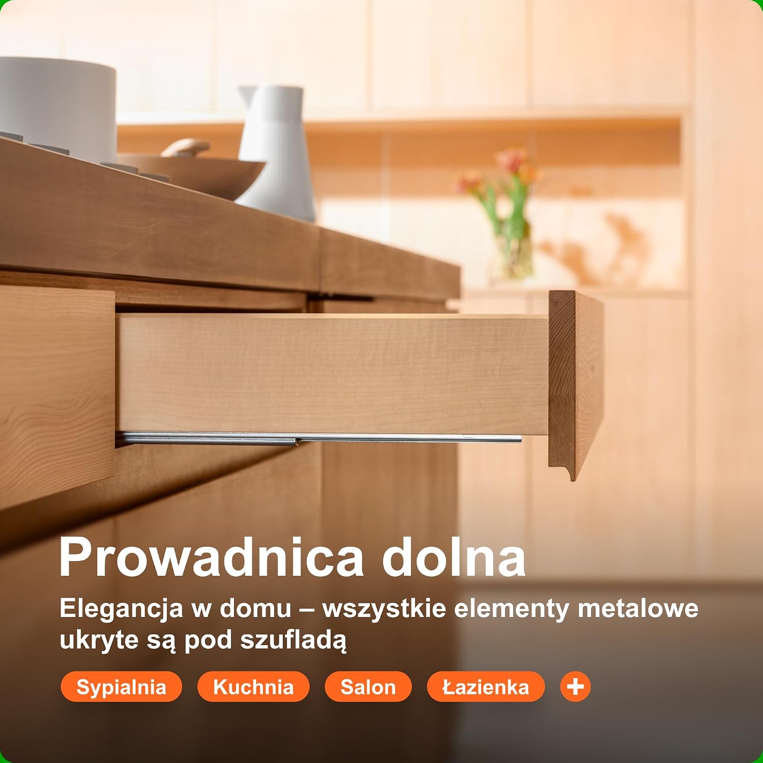Detalle de Blum TANDEM 350 mm – ukryte prowadnice do szuflady z pełnym wysuwem i BLUMOTION