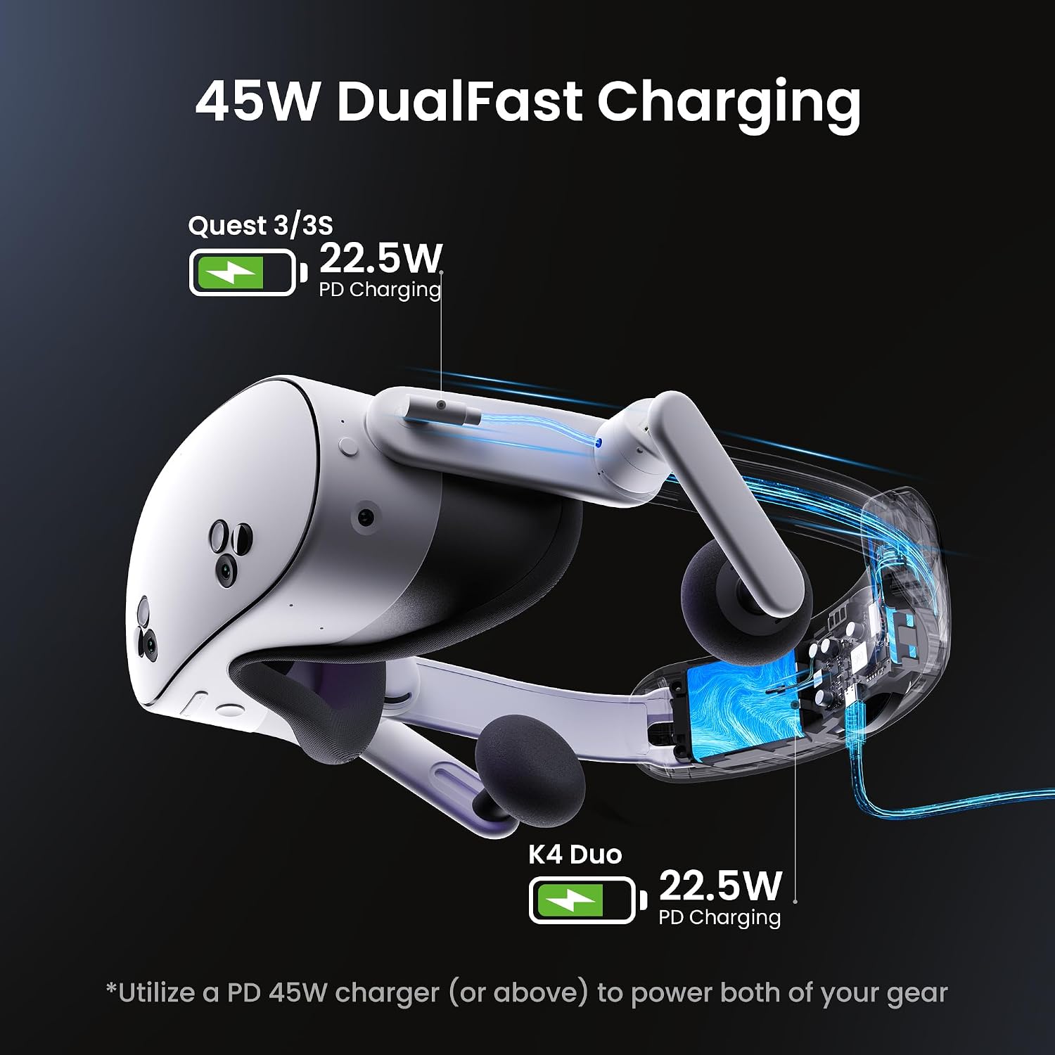 Detalle de KIWI design K4 Duo AIO Comfort Audio Head Strap with Battery for Meta/Oculus Quest 3/3S