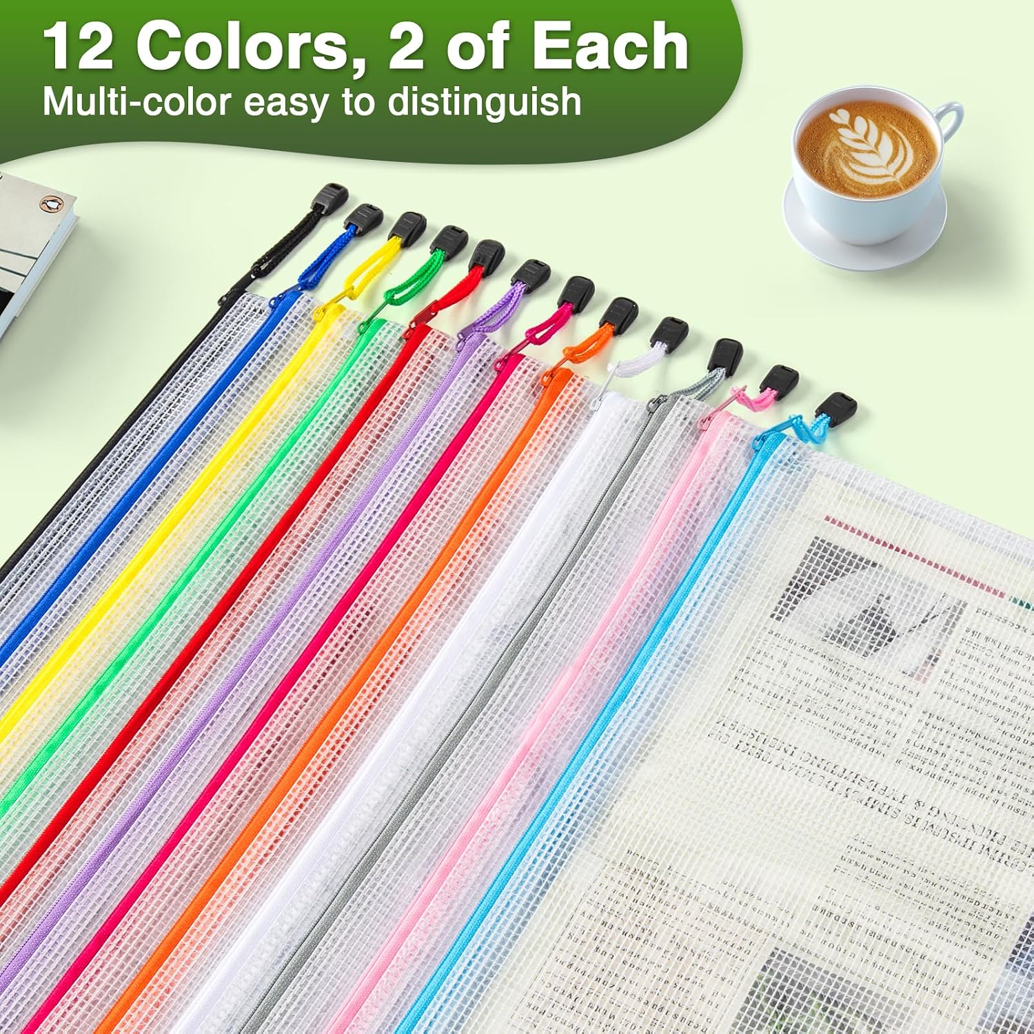 Detalle de Umriox XKUS-A3ZP24C12-2 A3 Mesh Zipper Bags, 24-Pack, 12 Colors