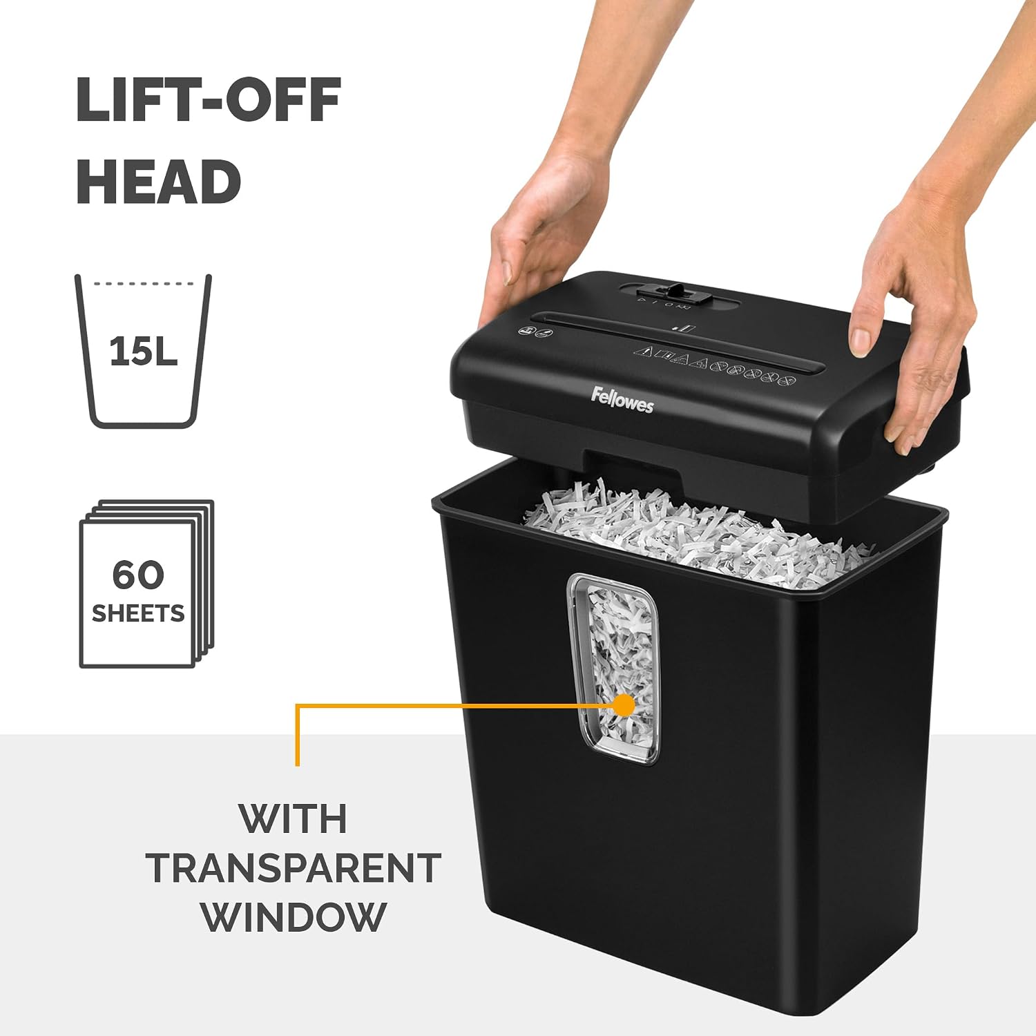 Detalle de Fellowes Powershred FS-6C 6 Sheet Cross Cut Paper Shredder (DIN P-4, 15 Litre Bin) – Black