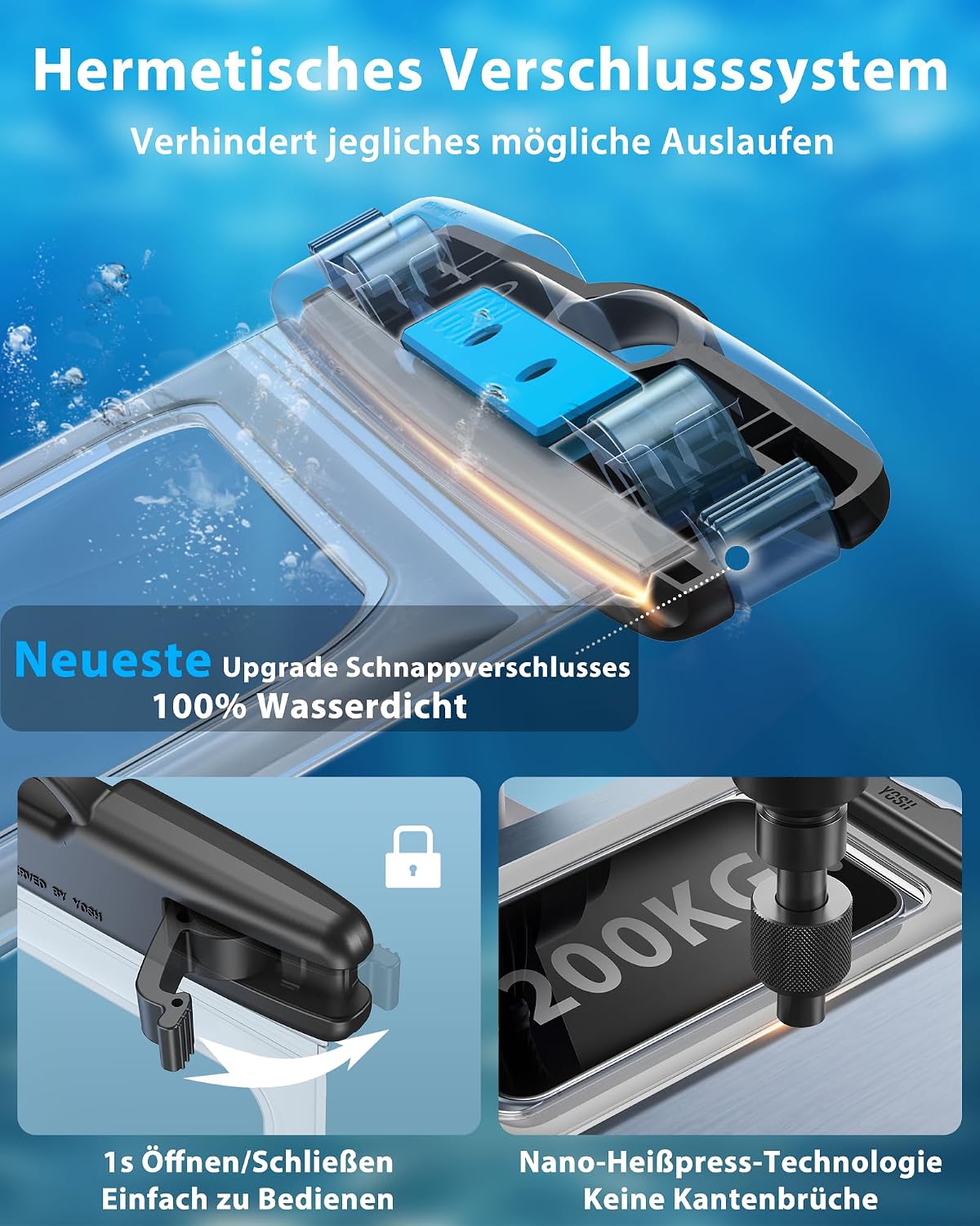 Detalle de YOSH wasserdichte Handyhülle 7,0 Zoll – 2 Stück, IPX8 Unterwasserhülle kompatibel mit iPhone 17/16/15 Pro Max, Samsung S24/S23 Ultra, Xiaomi 17/15
