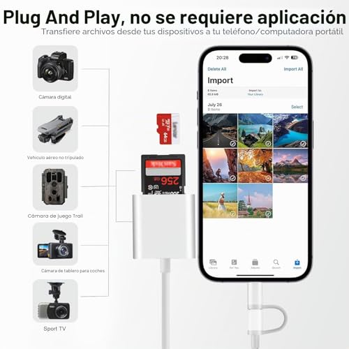 Detalle de Lector SD USB‑C y Lightning de Ticenpe (Apple MFi) para iPhone/iPad, Mac y más
