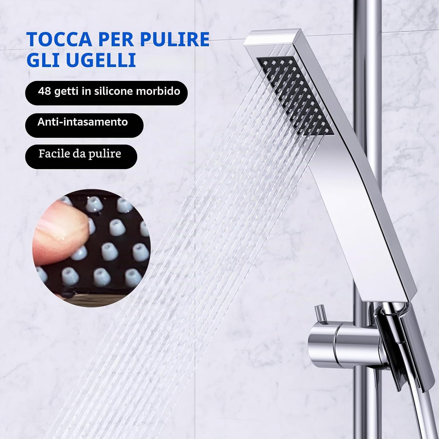 Thumbnail 6 de HydroLuxe Doccetta a Mano Alta Pressione: soffione in acciaio inox 304 con ugelli silicone anticaduta calcare