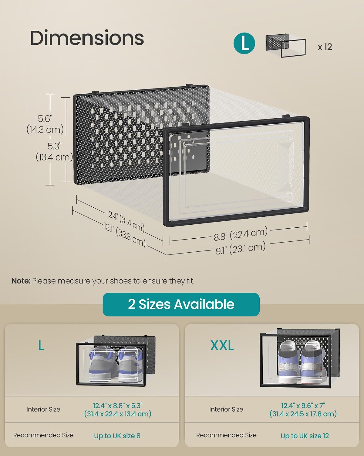 Thumbnail 4 de SONGMICS 12-Pack Stackable Shoe Boxes (LSP006B12): Transparent, Foldable Storage for UK Size 8
