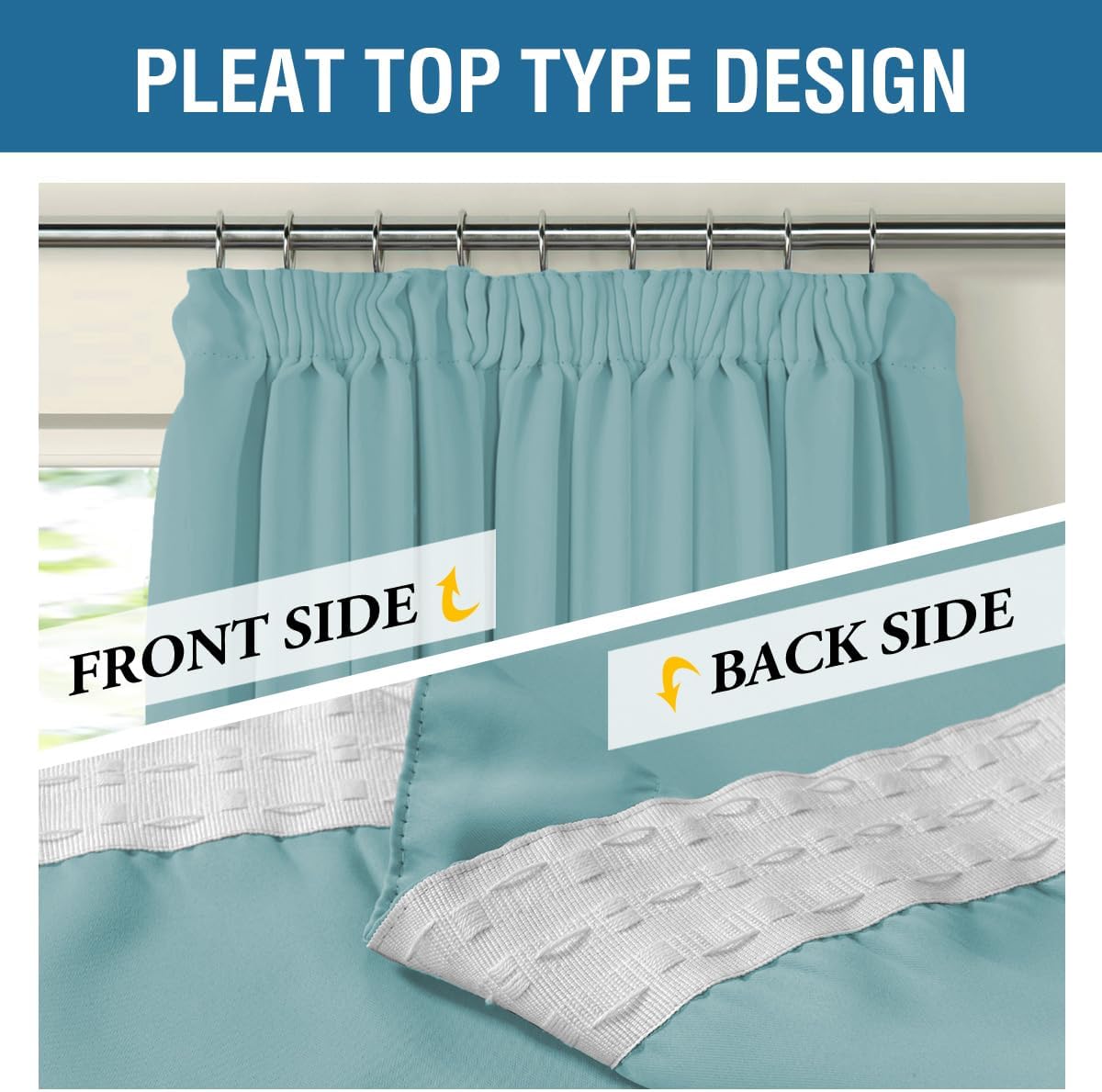 Thumbnail 1 de BellaHills Blackout Curtains Pencil Pleat 66x54 Inch Two-Paneled Set in Mineral Blue