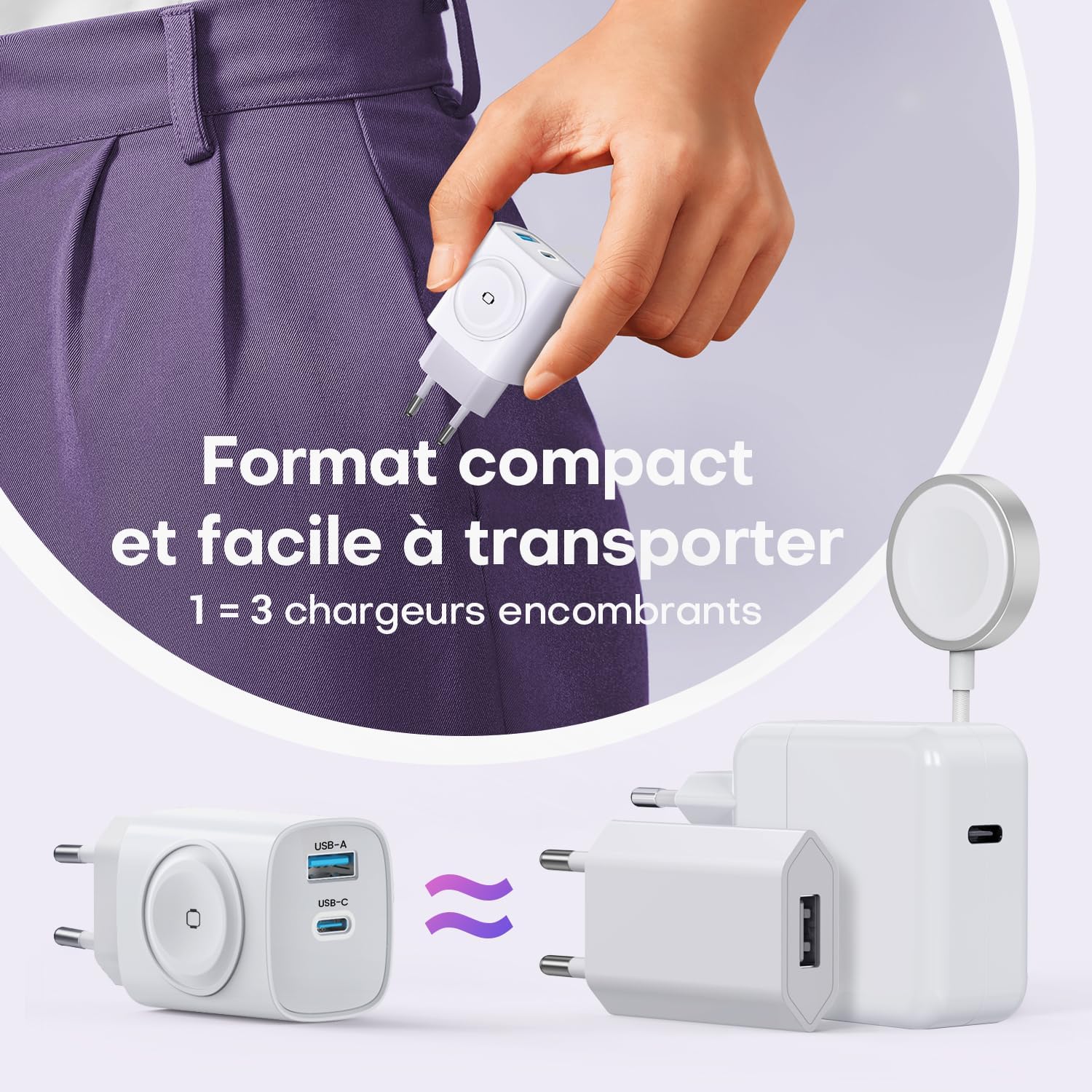 Thumbnail 6 de TOPADRE Chargeur 3 en 1 Apple Watch + USB‑C 20W pour iPhone (câble USB‑C 60W) – Blanc