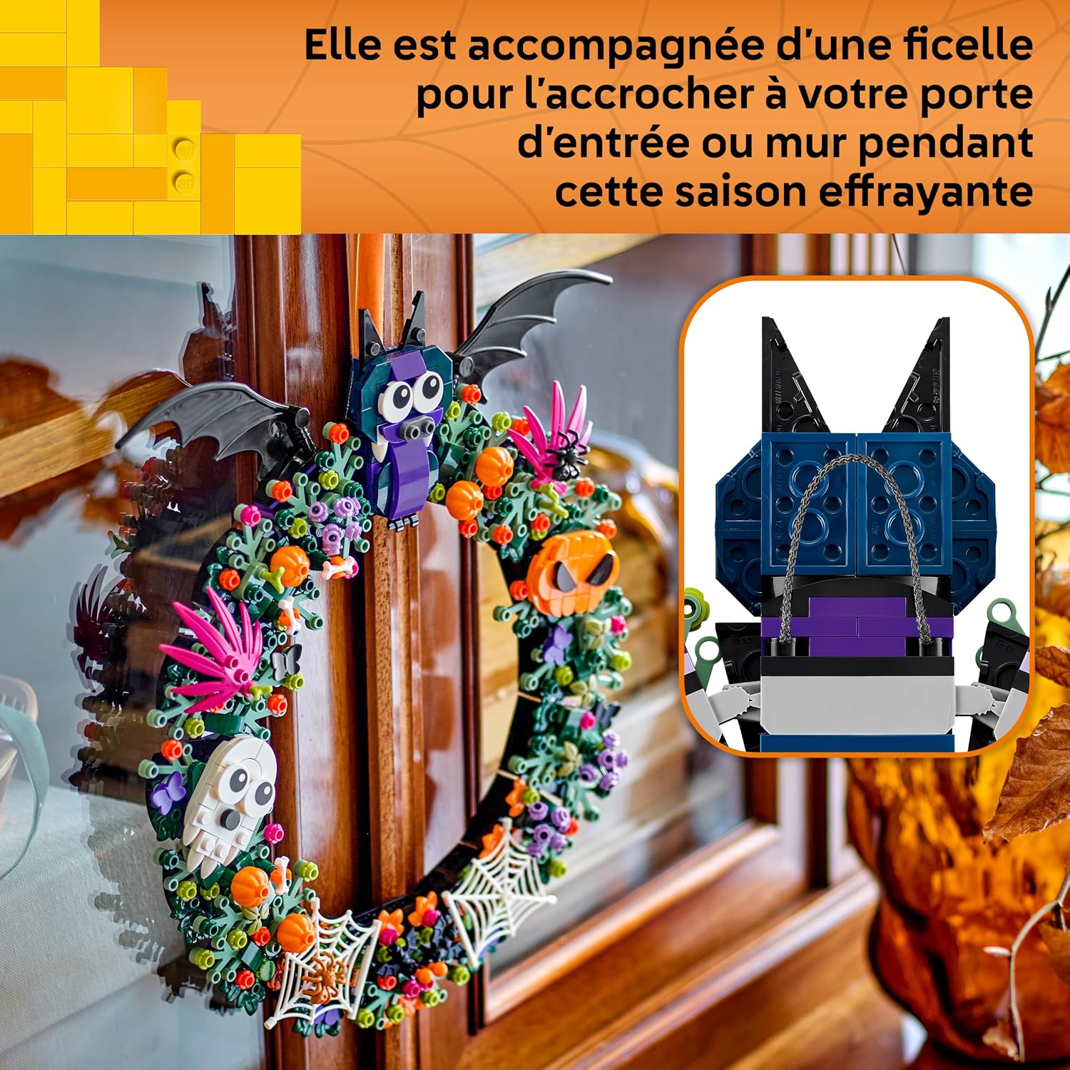 Detalle de LEGO 40825 Halloweenkrans met 617 onderdelen en griezelige decoratie