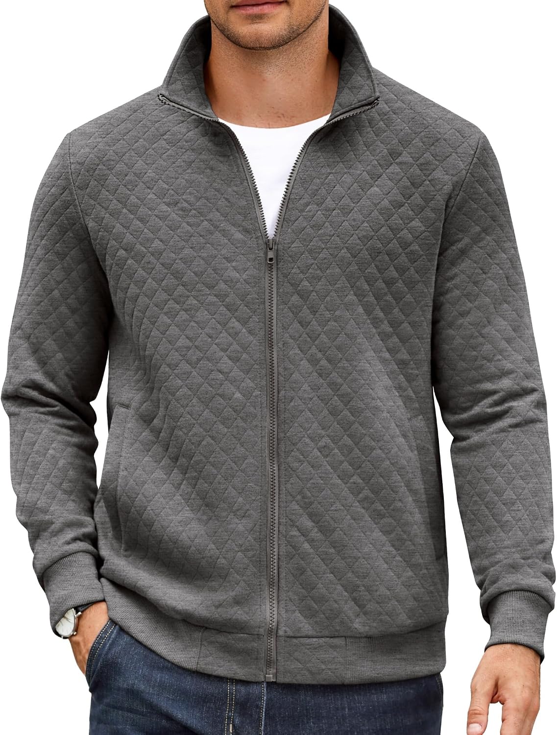 Thumbnail 3 de COOFANDY Zip Up Quilted Mock Neck Jacket
