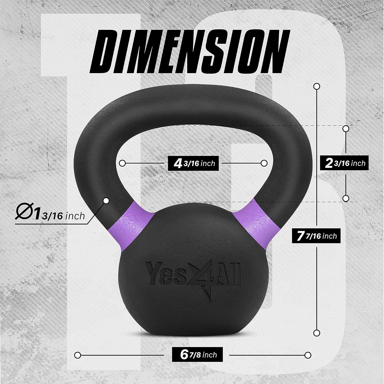 Detalle de Yes4All Kettlebell da 4–32 kg con rivestimento in polvere e impugnatura lunga – kettlebell da competizione