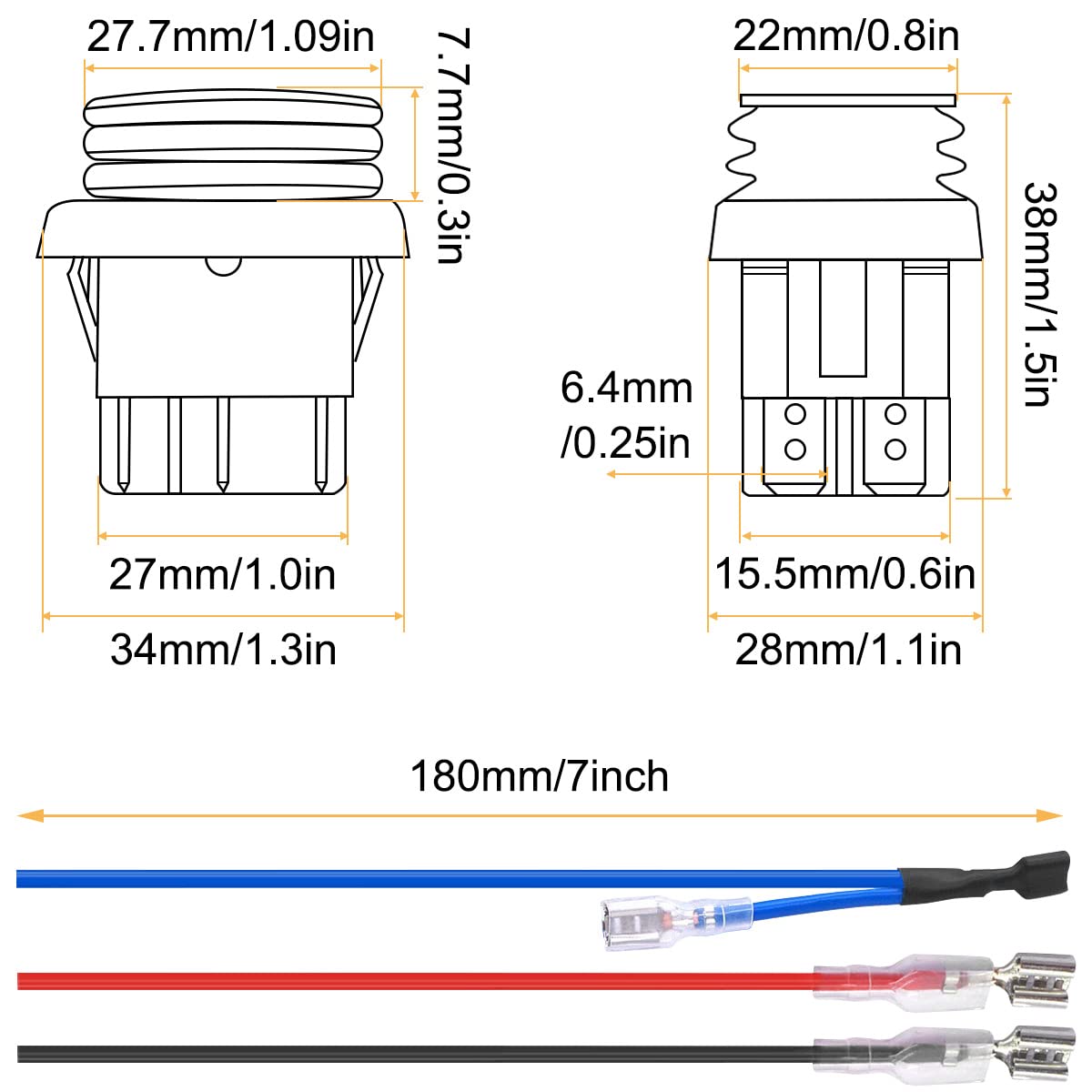 Thumbnail 3 de HAAMNING7 Rocker Switch Momentary 6 Pin DPDT ON-Off-ON 12V 10A with LED (2-Pack)