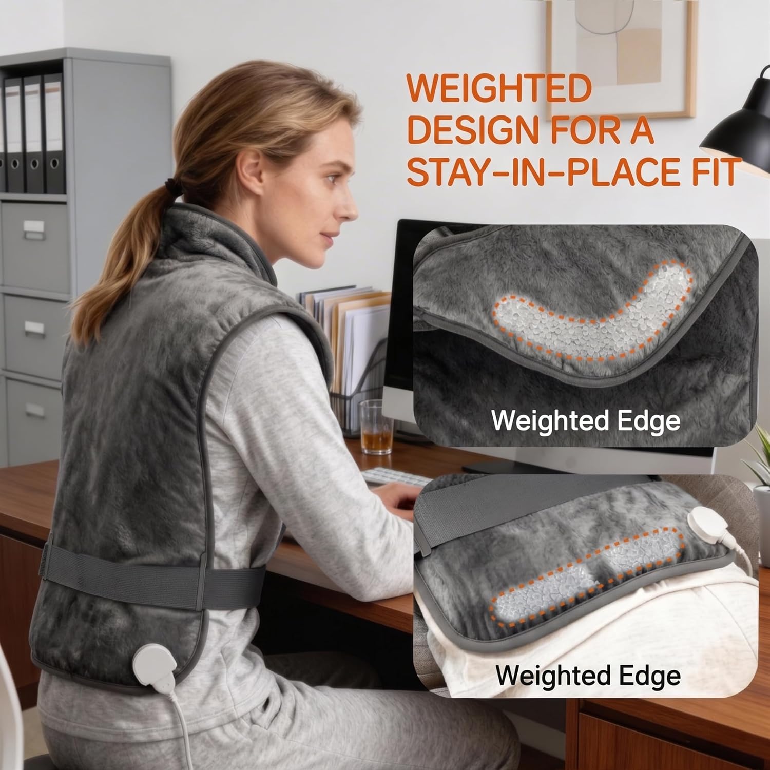 Thumbnail 2 de Heating Pad for Back: 24" x 33" Weighted Wearable Wrap for Neck, Shoulders, and Back