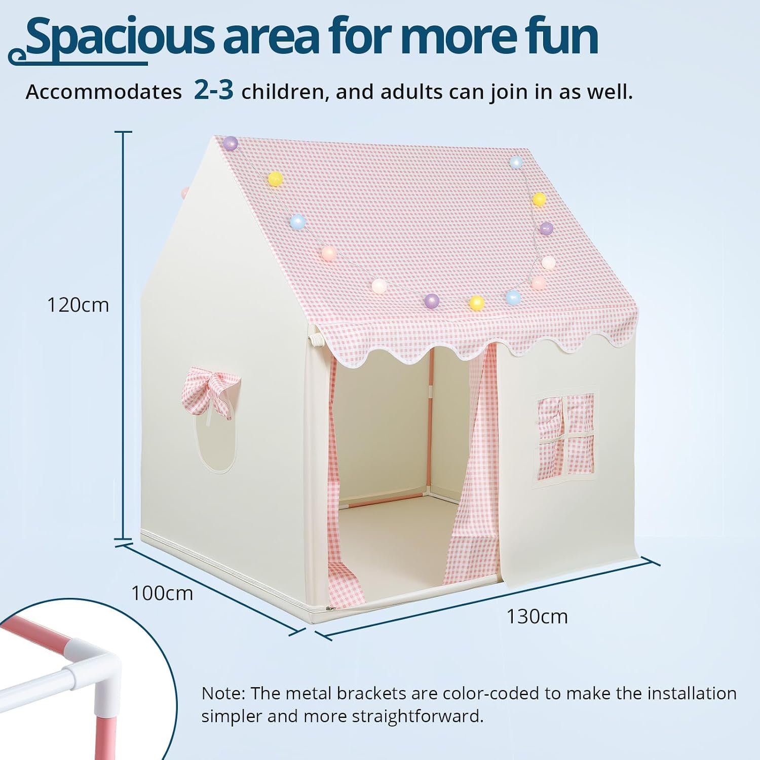 Detalle de ALLmeter BY046 Kids Play Tent with Lights, Pink Polyester and Metal Frame