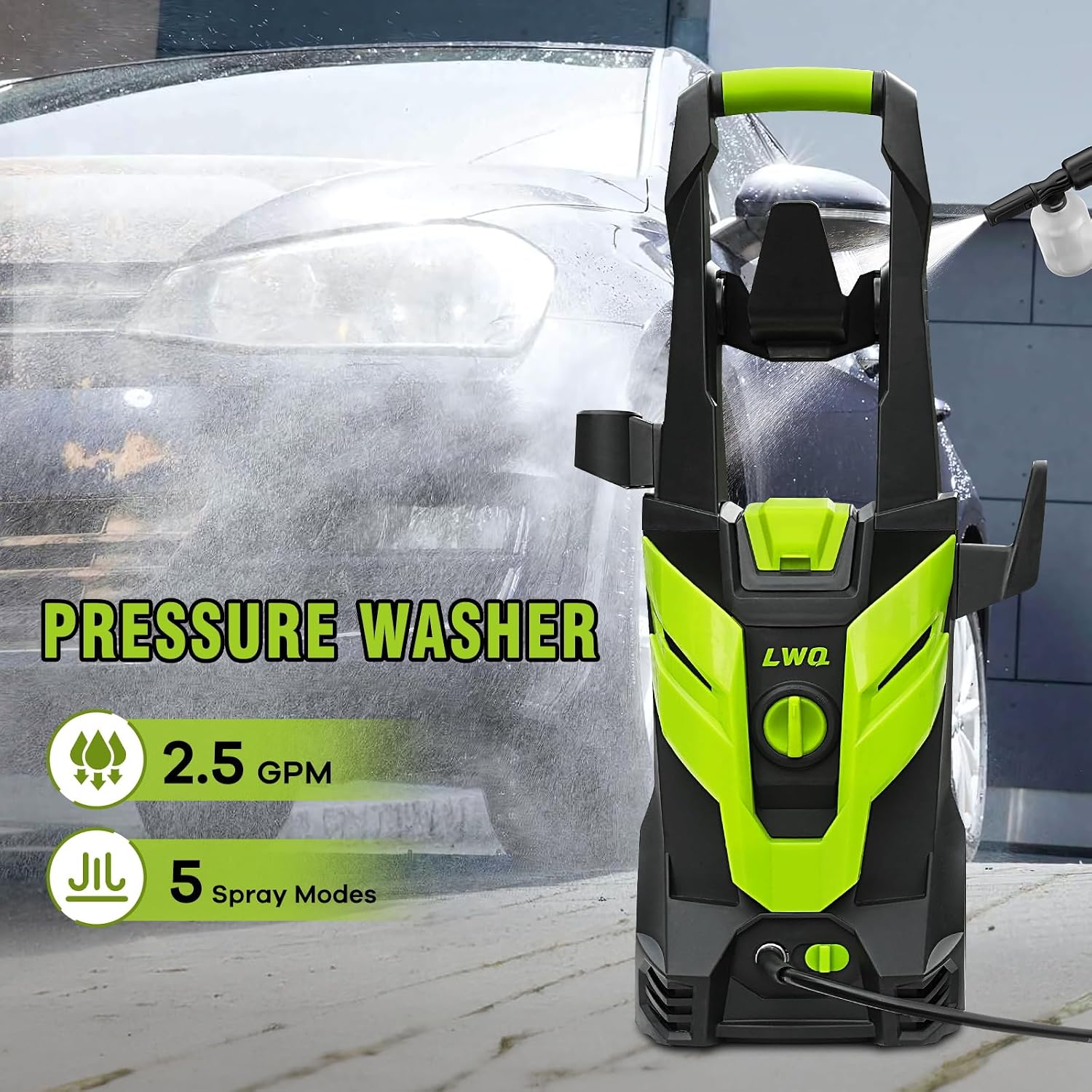 Detalle 2 de LWQ Pressure Washer with 4 Quick-Connect Nozzles and Foam Cannon