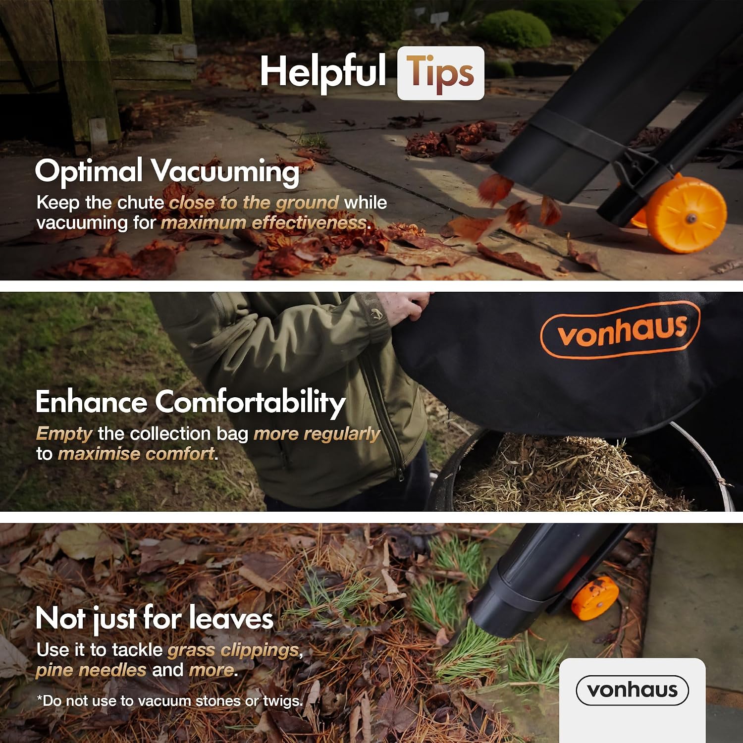Thumbnail 2 de VonHaus Leaf Blower and Vacuum Corded 3000W with 35L Bag, 10m Cable and Wheels