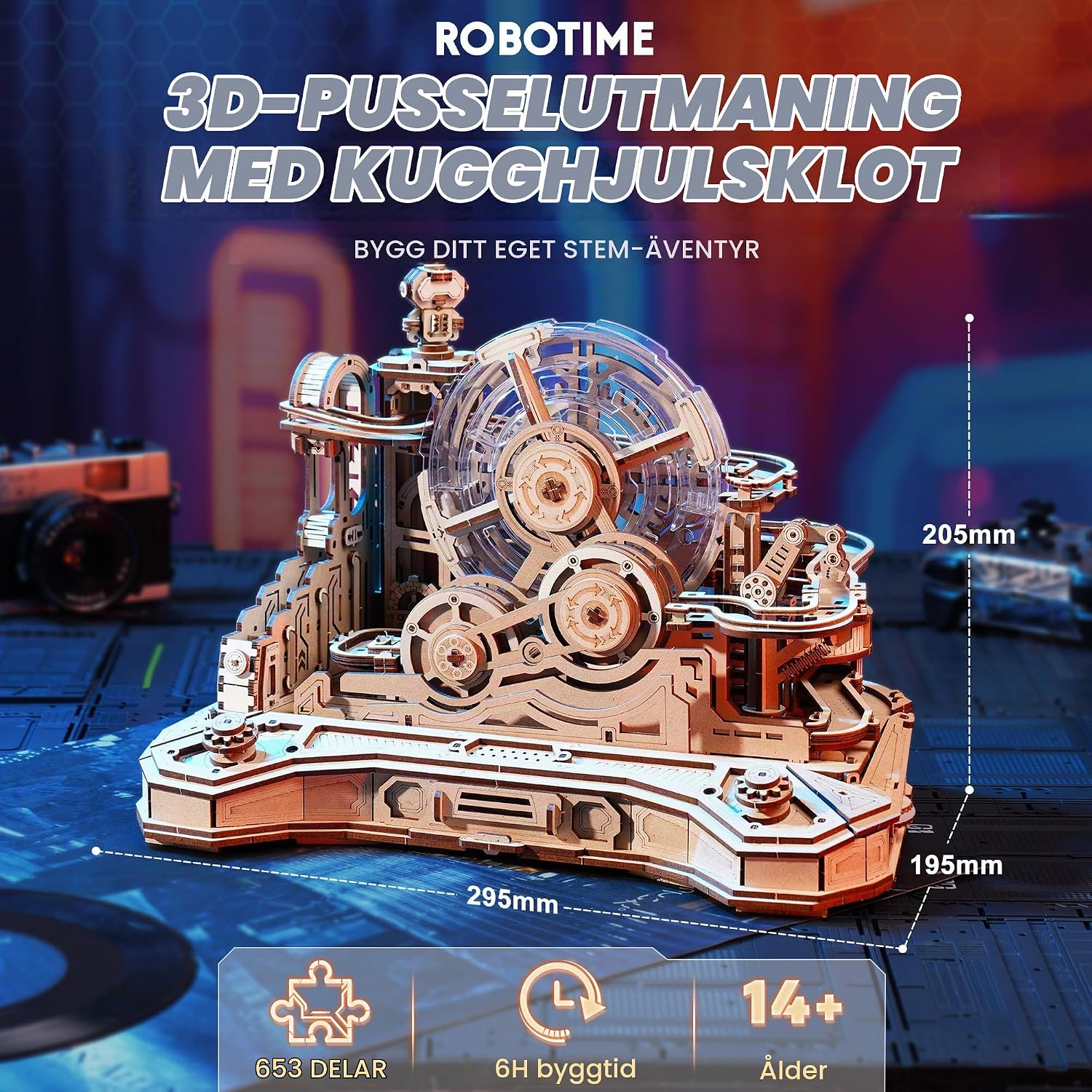 Detalle de ROBOTIME EGC01 Gear Ball Challenge – mekaniskt 3D-träpussel med 653 delar