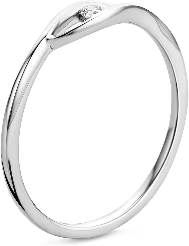 Detalle de Orovi Bague pour femme — Bague solitaire en or blanc 9 carats (375) avec diamant brillant 0,05 ct