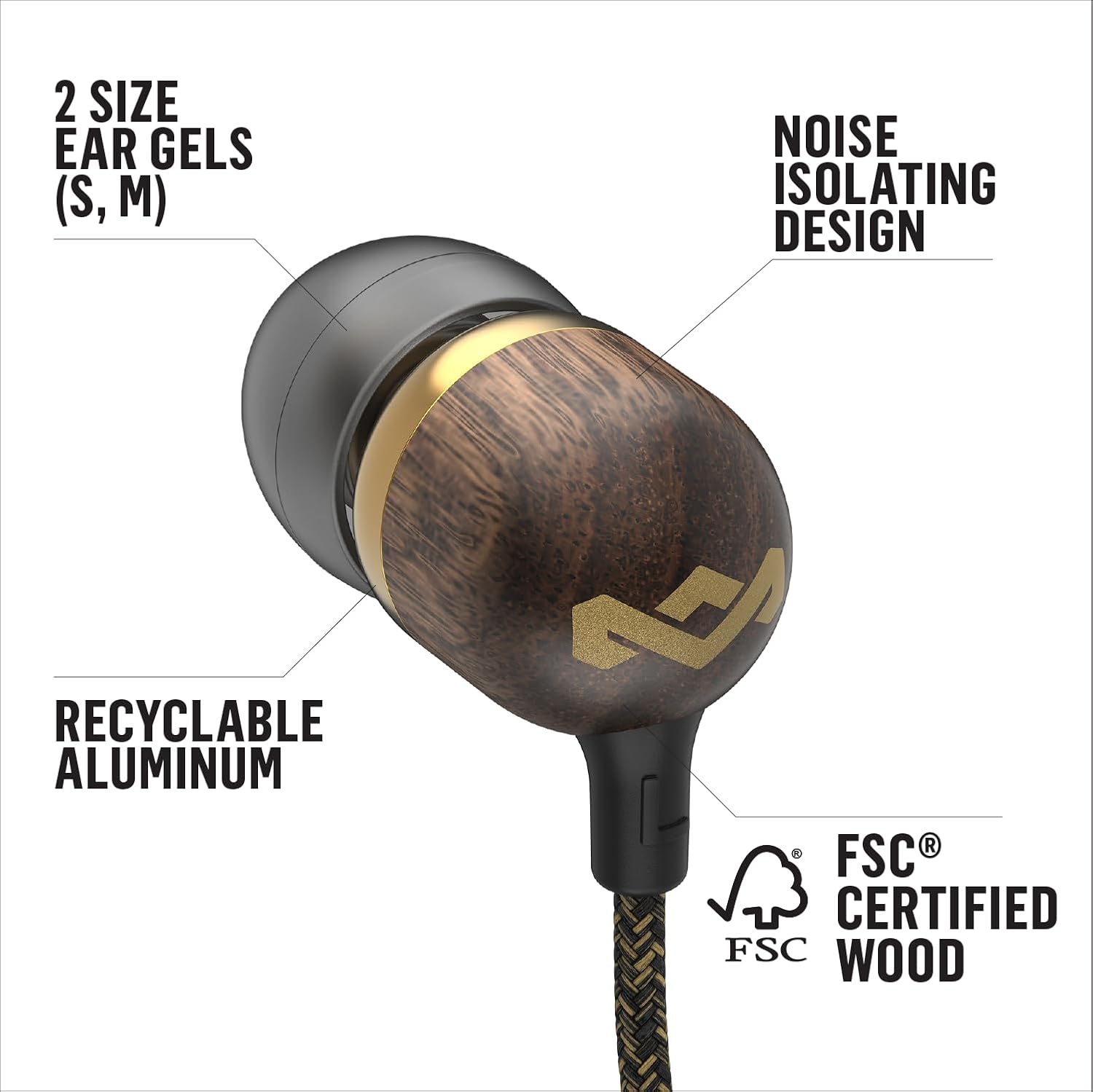 Detalle 2 de Marley Smile Jamaica In-Ear Kopfhörer mit Kabel – Nachhaltiger Klang, integriertes Mikrofon & Geräuschisolierung