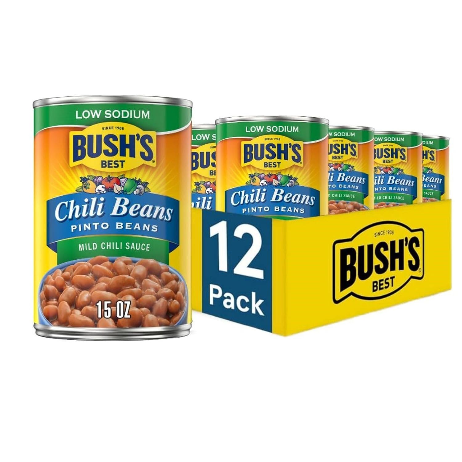 Detalle de Bush's Low Sodium Pinto Chili Beans, 15 oz Cans in Mild Sauce