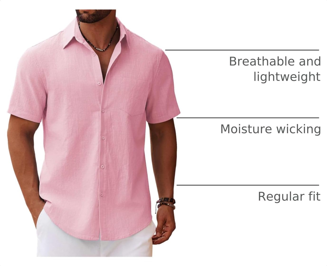 Thumbnail 3 de COOFANDY Men's Button Down Short Sleeve Shirt: Pure Cotton Summer Beach Essential
