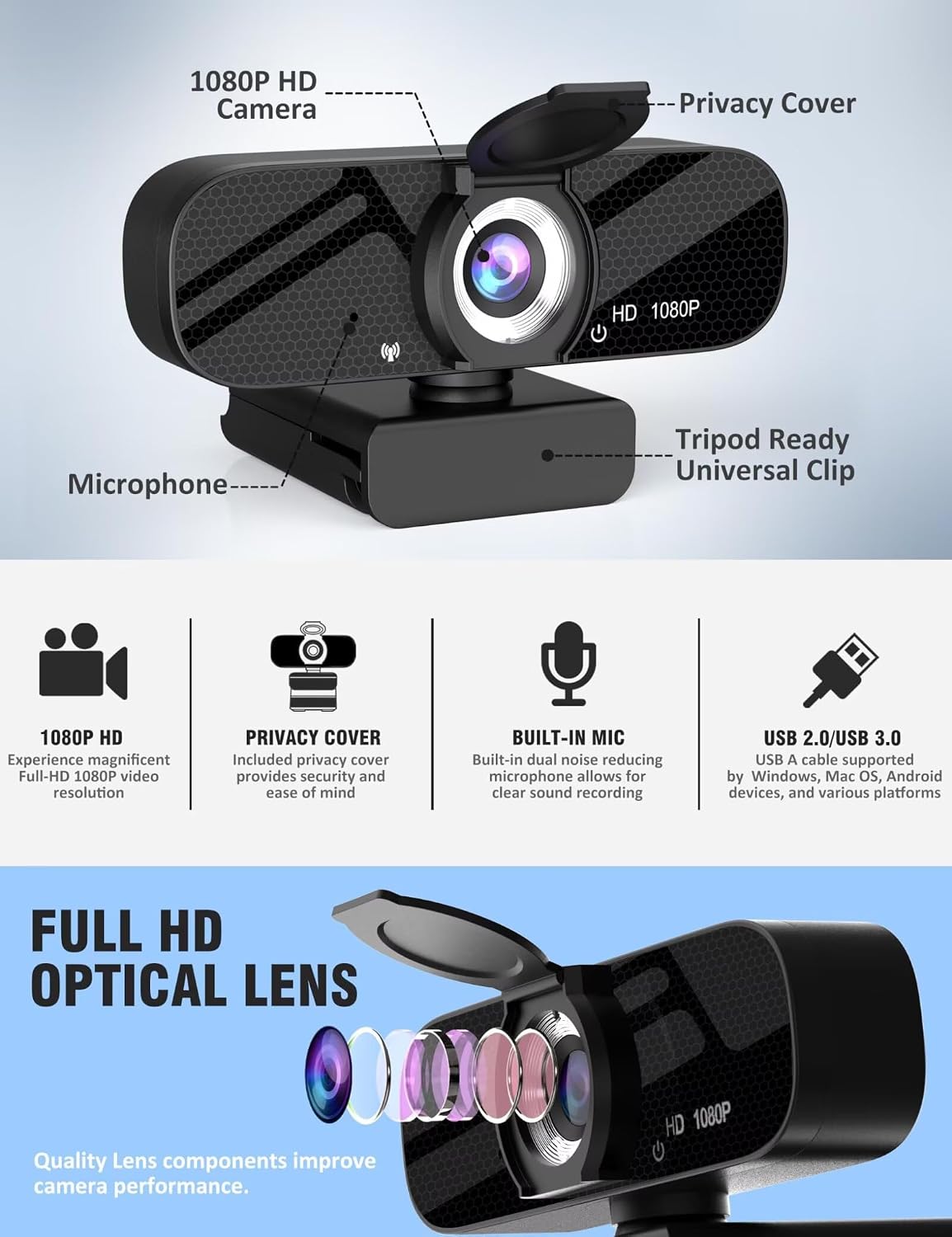 Detalle 2 de Tewiky Full HD Webcam 1080P