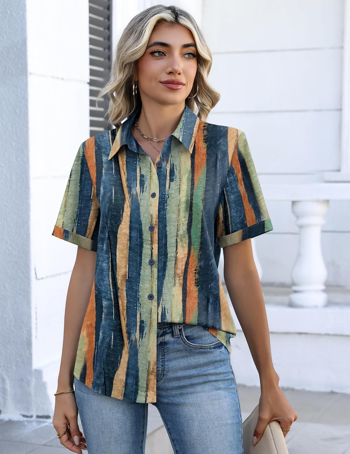 Thumbnail 3 de Zeagoo Button Down Short Sleeve Shirt V Neck