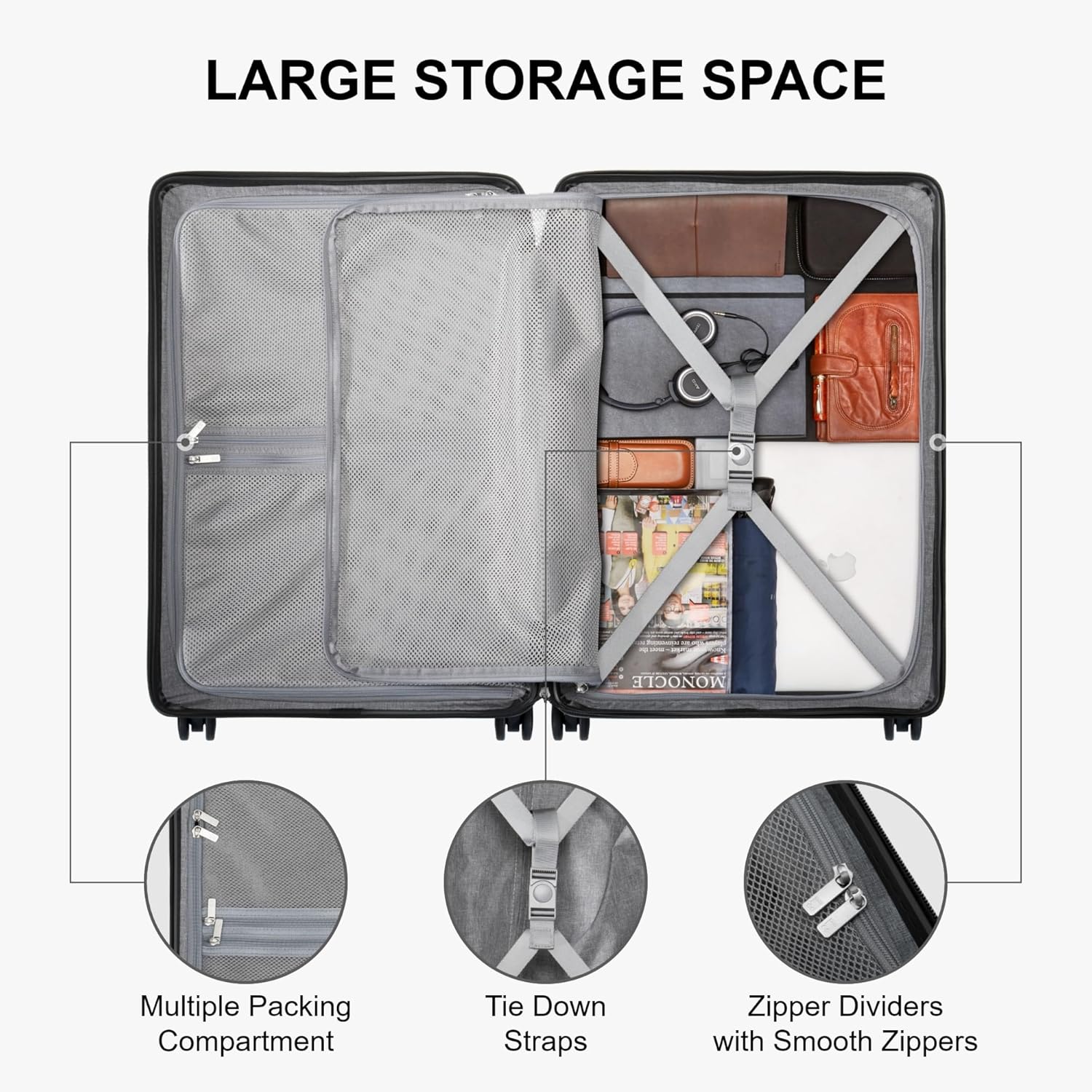 Detalle 2 de LEVEL8 Elegance 24 Zoll Handgepäck-Trolley Set (4-teilig) mit TSA-Zahlenschloss – olivgrün