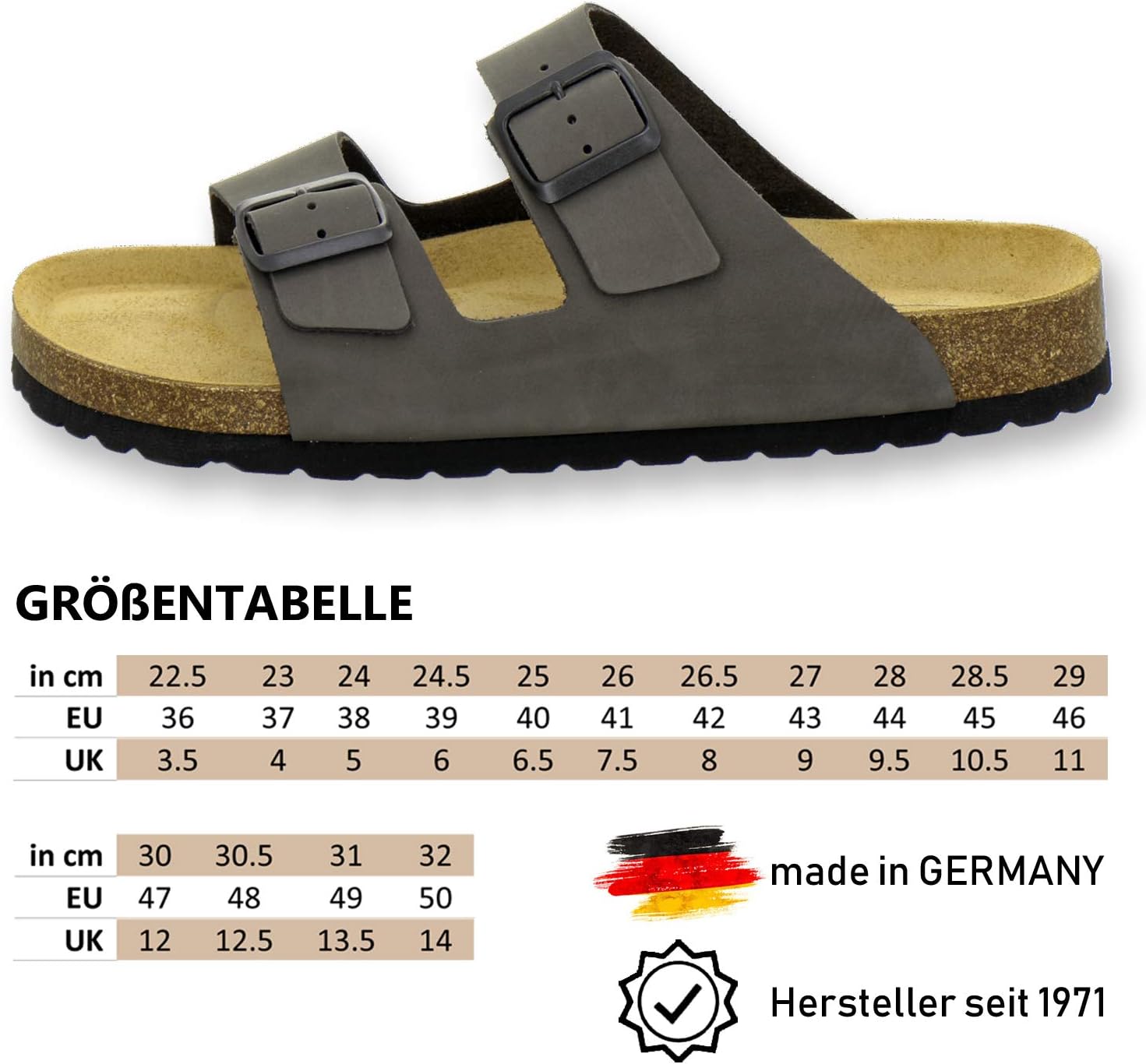 Thumbnail 3 de AFS Herren-Pantoletten aus Leder mit verstellbarer Schnalle – bequem für Alltag, Arbeit & Zuhause (Größe 36–50, Made in Germany)