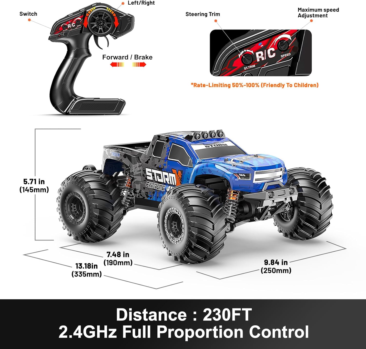 Thumbnail 6 de 1:14 Ferngesteuertes 4WD Monstertruck RC-Auto (bis 40 km/h) mit 2×1300mAh, 2,4GHz & LED-Scheinwerfern – RTR