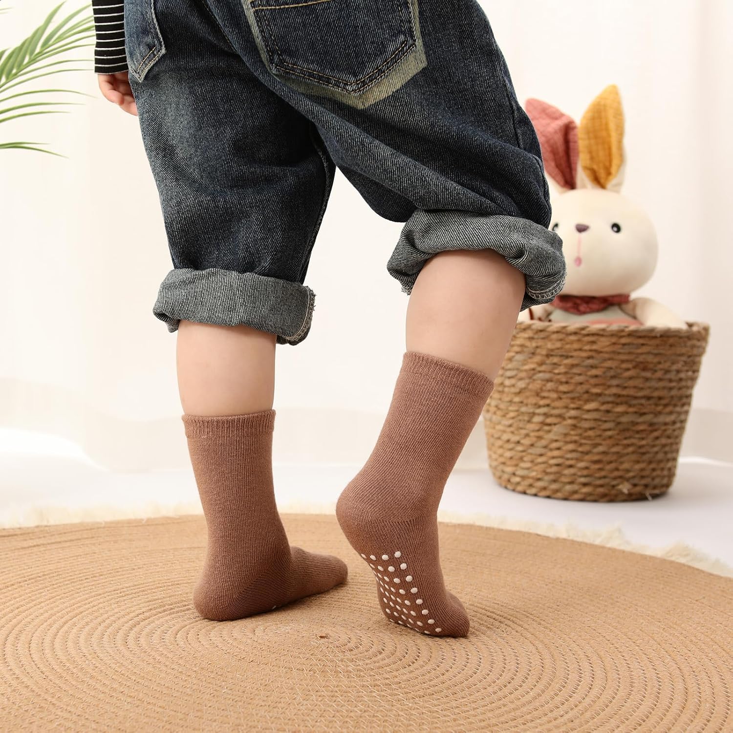 Detalle de JAKIDAR Baby Crew Socks, 12-Pack Cotton Blend with Non-Slip Sole Grips