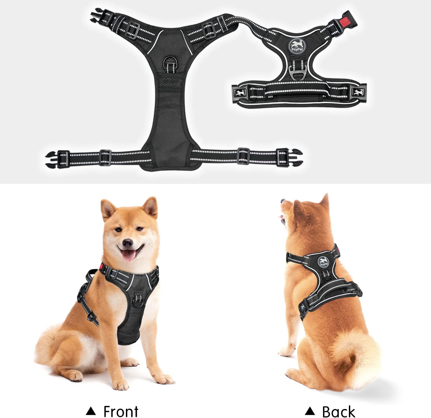 Thumbnail 5 de PoyPet No Pull Dog Harness with Neck Release Buckle, Reflective Soft Padded Vest and Control Handle (Black, S)