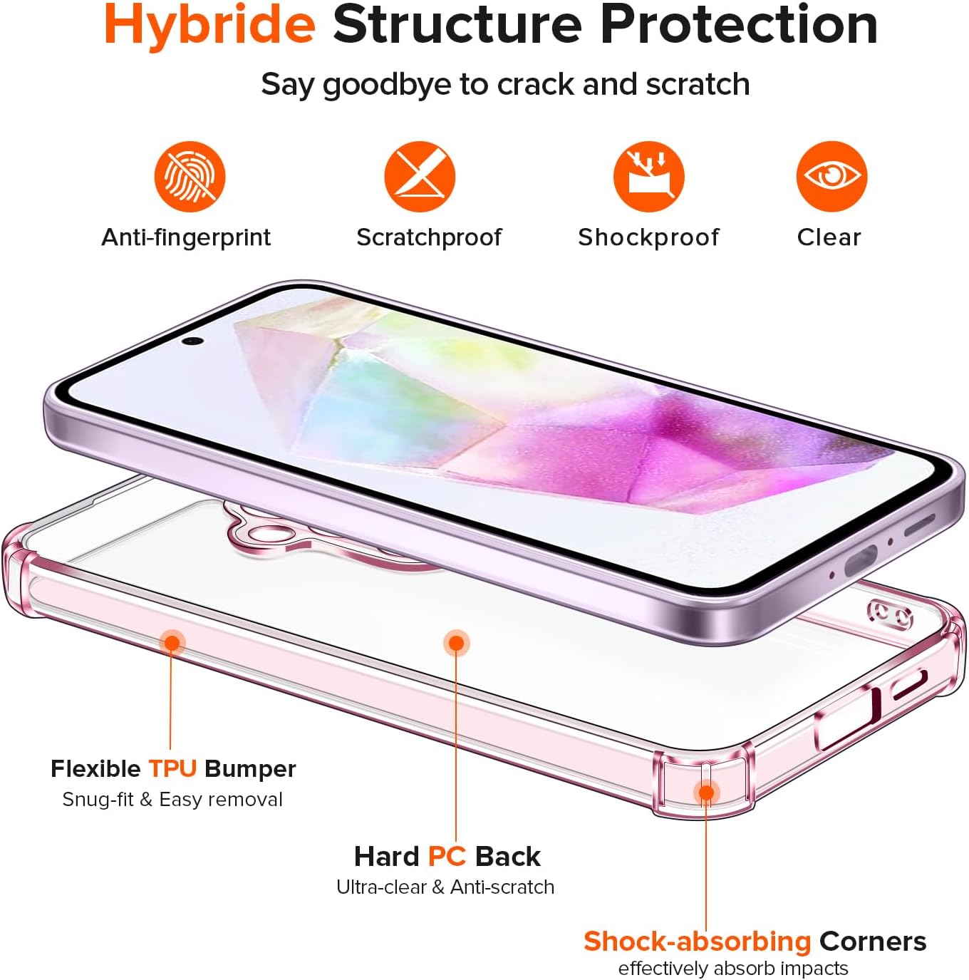 Detalle de iVoler Cover per Samsung Galaxy A55 5G – 2 vetri temperati inclusi, custodia antiurto trasparente in viola