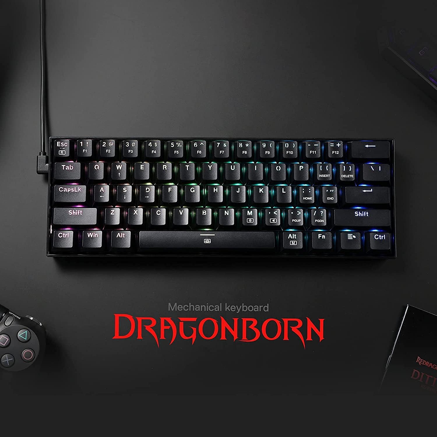 Detalle de Redragon K630 Dragonborn 60% Wired RGB Gaming Keyboard (61 keys, Red switch) with Pro driver support