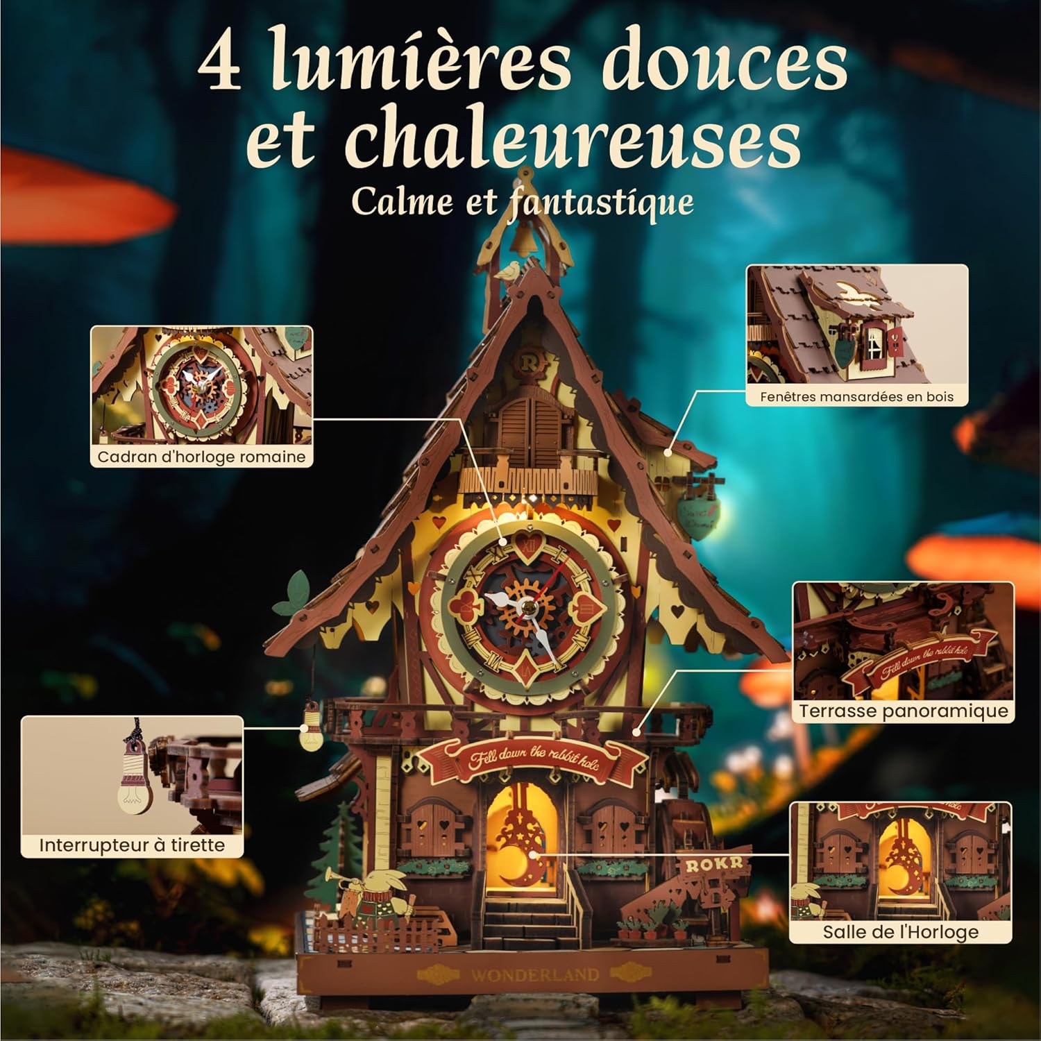 Thumbnail 3 de ROKR Puzzle 3D Horloge à Coucou – LC901C, Maquette en Bois à Construire