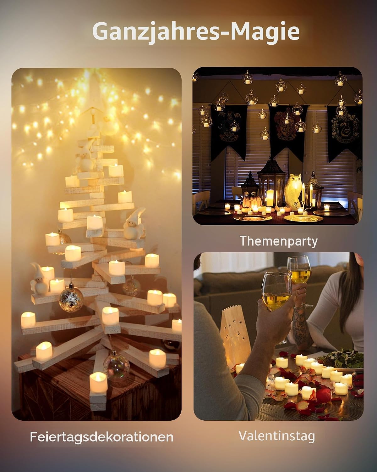 Detalle 2 de Homemory 12 LED-Teelichter mit Timer – flammenlose Kerzen mit Batteriebetrieb