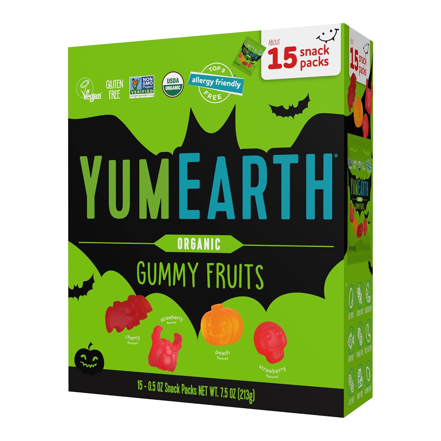 Detalle de YumEarth Organic Halloween Gummy Fruits, Individually Wrapped, 7.5 Ounce