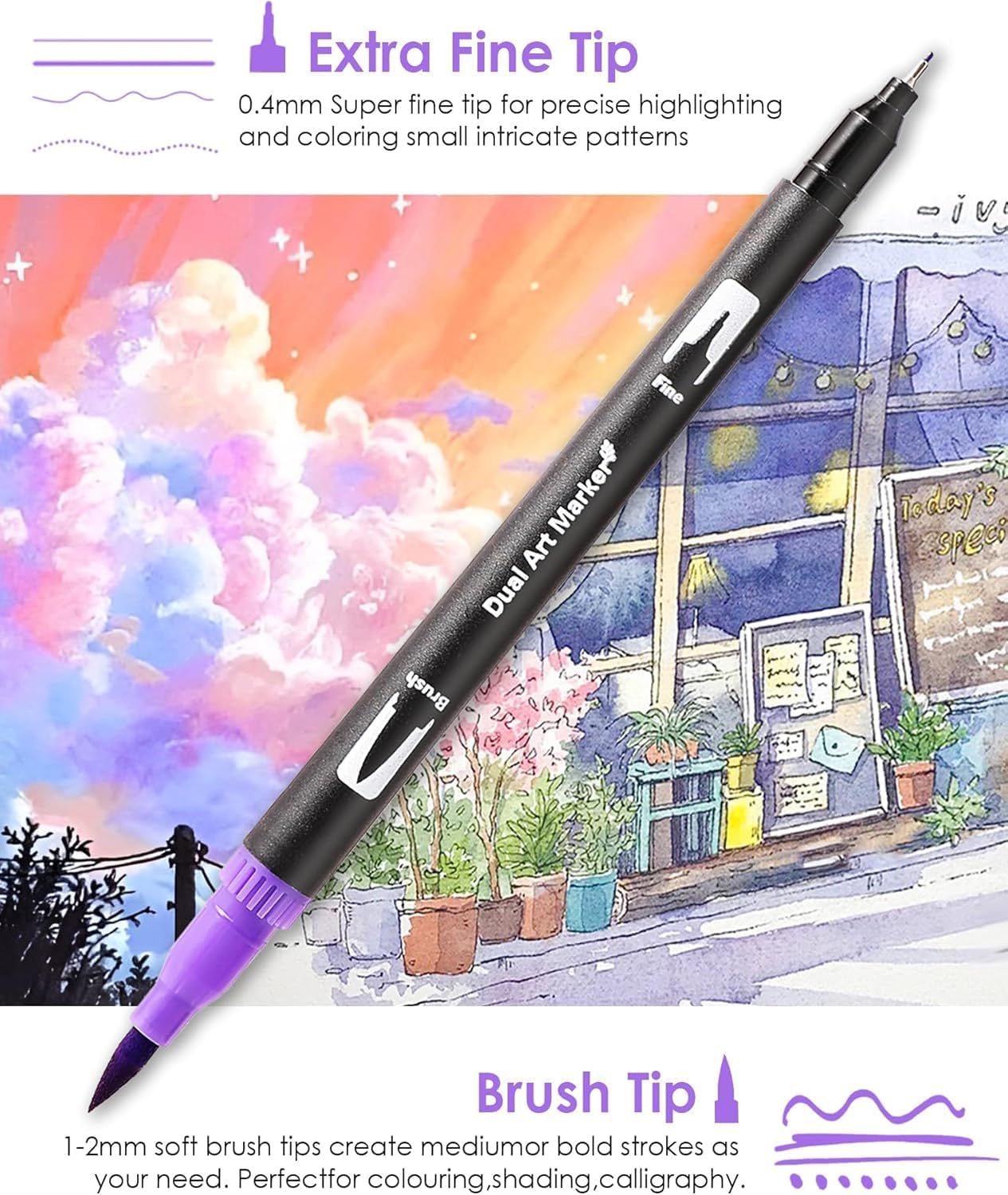 Detalle de Mitoymia 70 Dual Tip Colouring Pens: A Practical Dual‑Tip Brush Marker Set for Adults