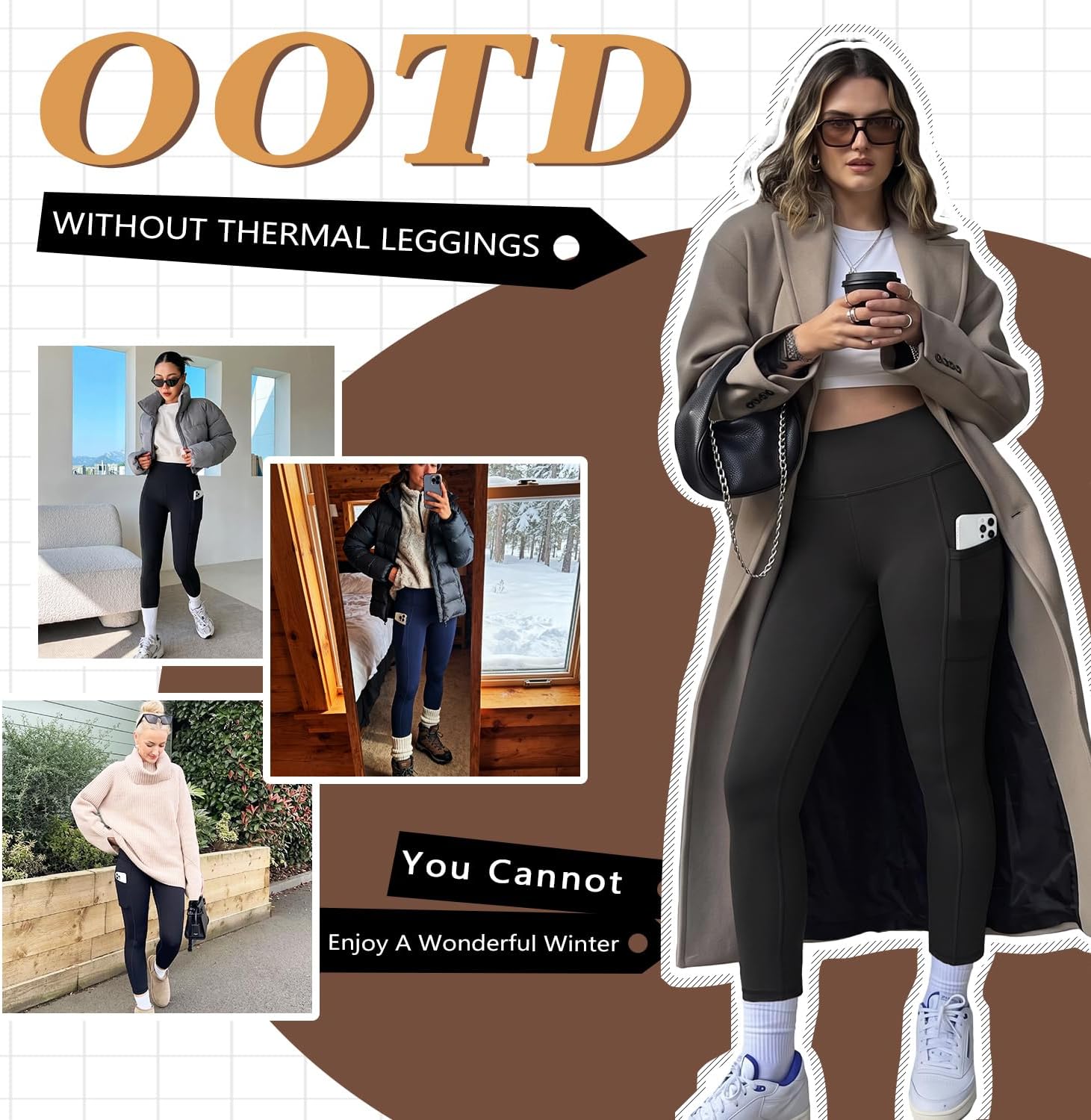Detalle de CTHH Fleece-Lined High-Waisted Thermal Leggings for Women