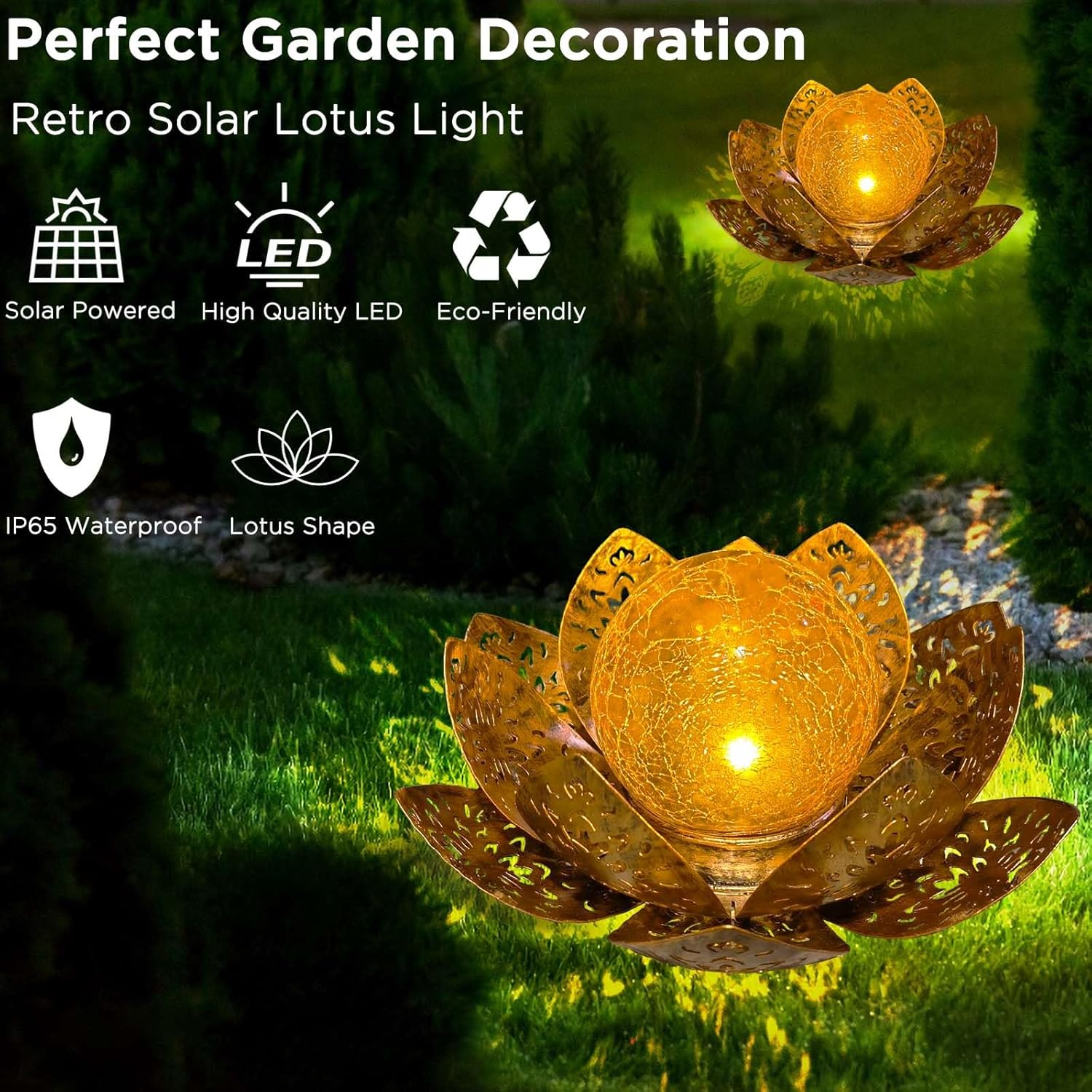 Detalle 2 de ORHOMELIFE Solar-Lotus Gartenbodenleuchte für außen (IP65), warmweißes LED-Licht