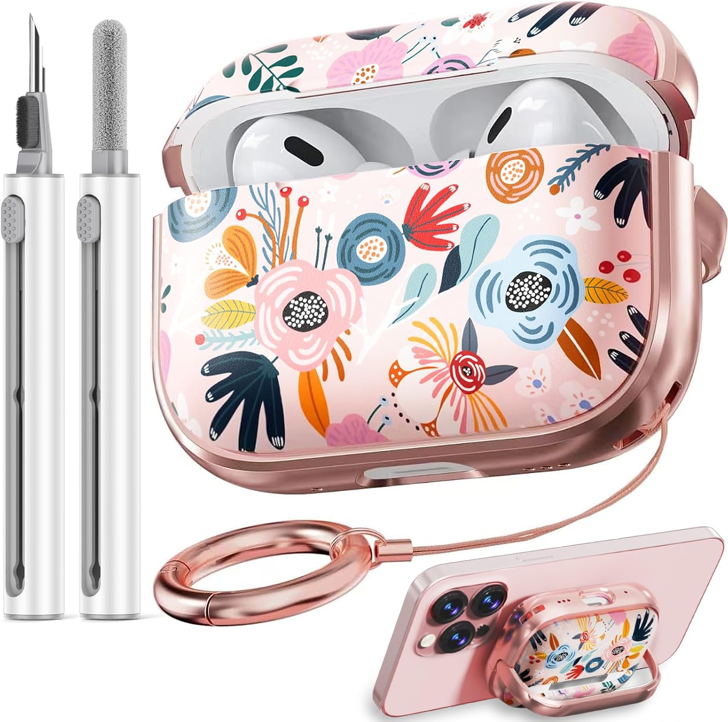 Detalle de Inesore AirPods Pro Case Cover with Lock (Pink Flower) + Cleaning Kit
