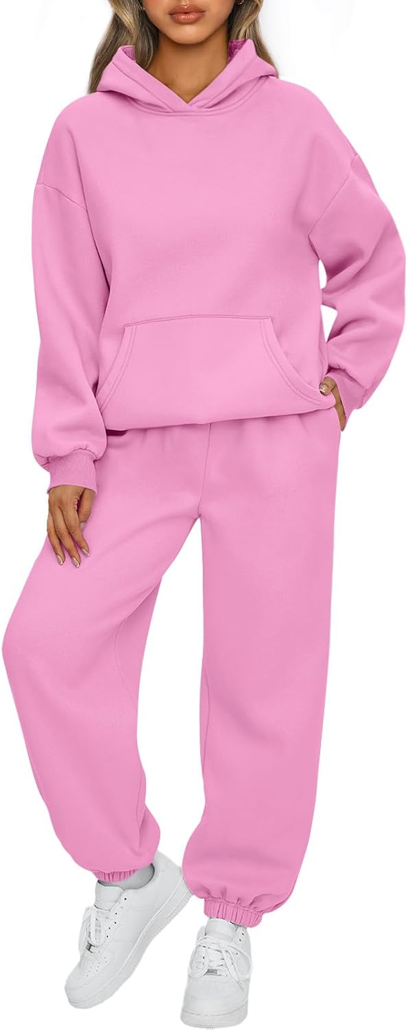 Detalle de AUTOMET Women's 2-Piece Lounge Sweat Set with Oversized Hoodie and Pocket Joggers