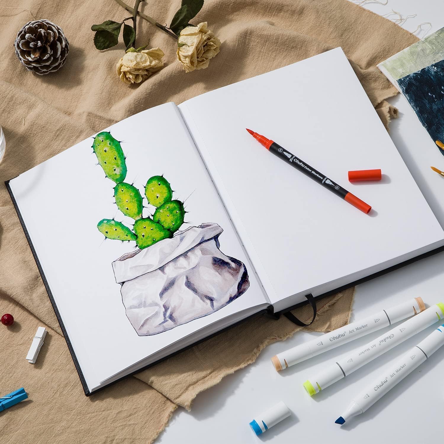 Thumbnail 6 de Ohuhu Marker Sketchbook (Square 21×21cm) 200GSM Acid-Free Paper, 156 Pages with PU Hardcover